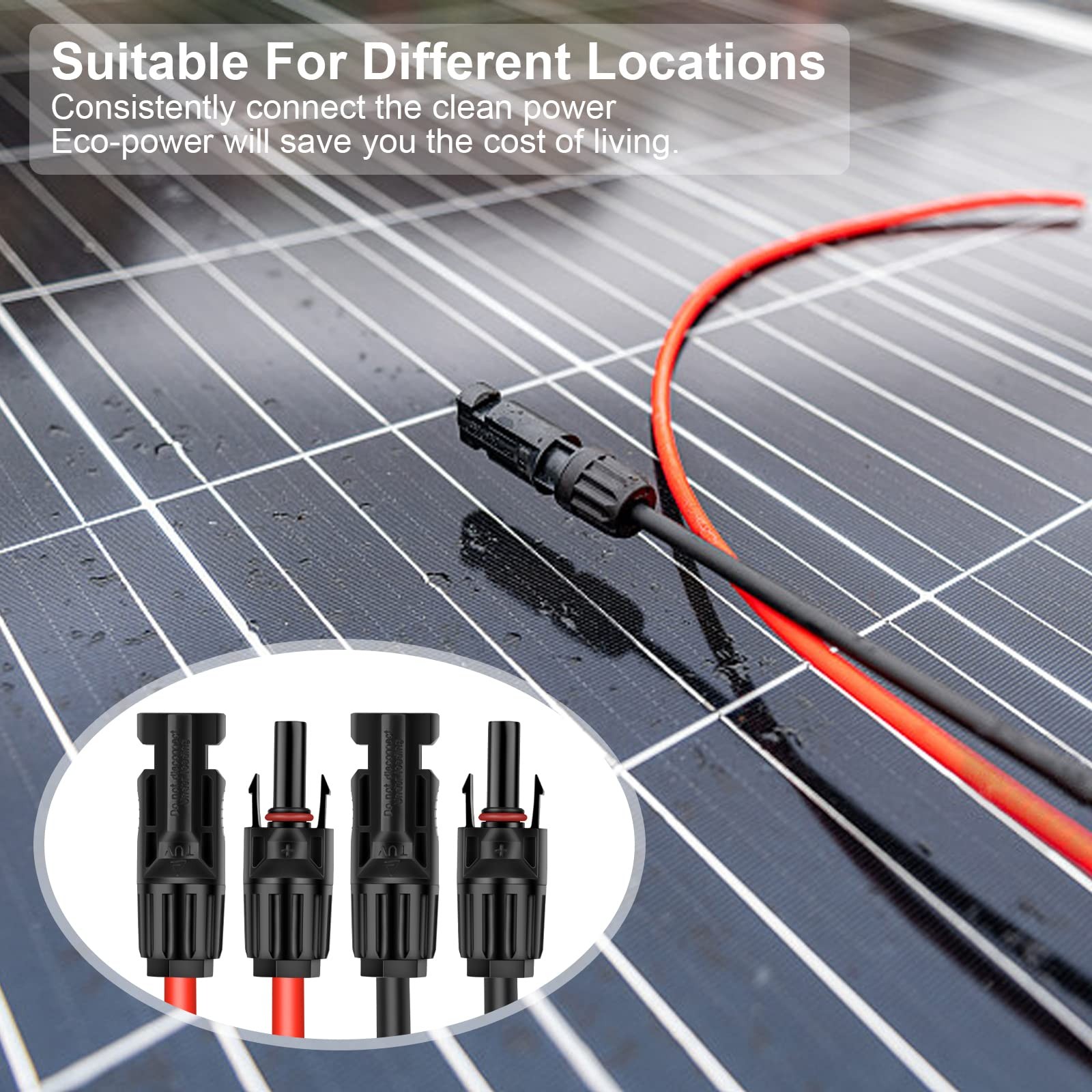 10AWG Solar Extension Cable 10FT Male Female Connector Outdoor UV Resistant
