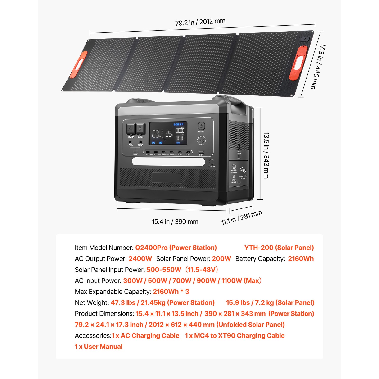 Uimoso Portable Power Station with Solar Generator 2400W 2160Wh and 200W Panel