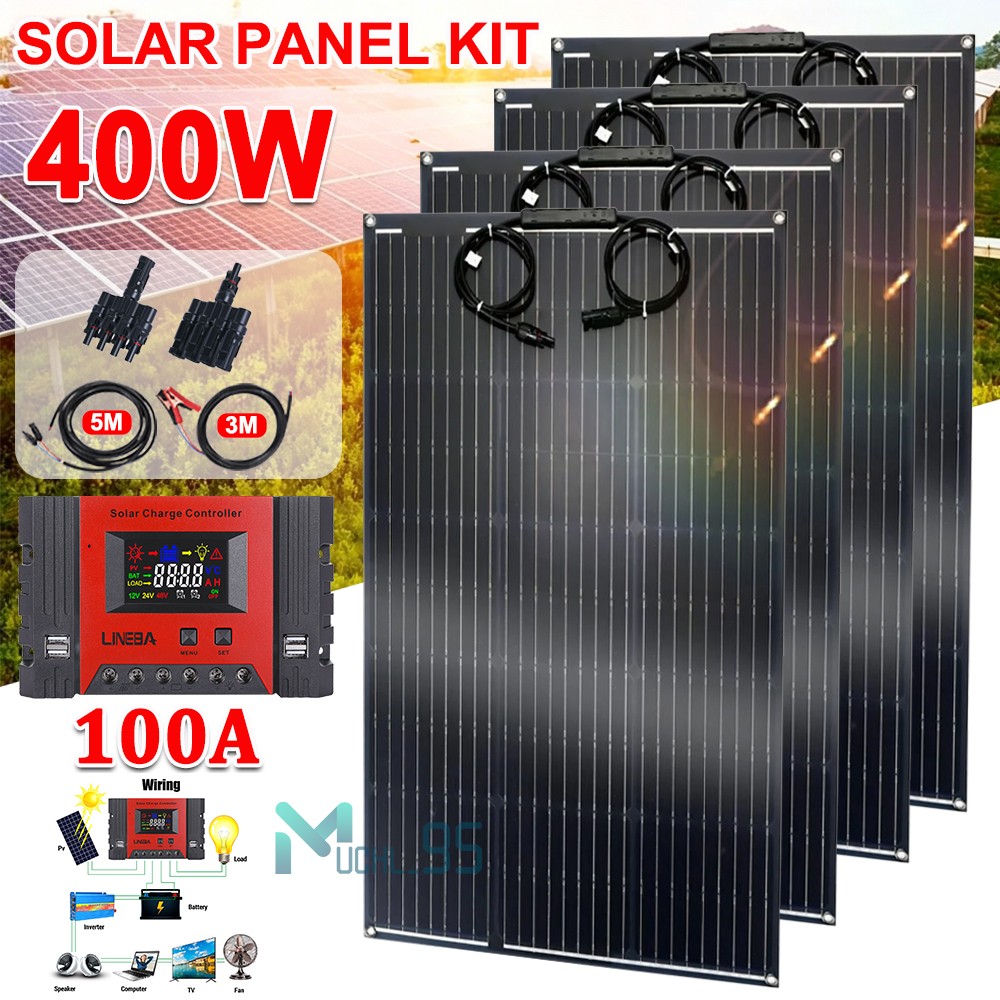 400 Watts Solar Panel Kit 100A 12V Battery Charger with Controller Boat RV Car