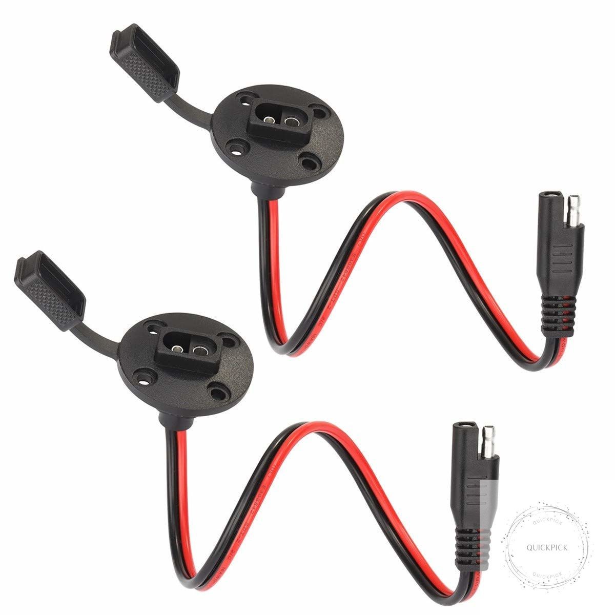 SAE Power Socket Sidewall Port Connector Extension 16AWG Cable, 2 Pin SAE To SAE