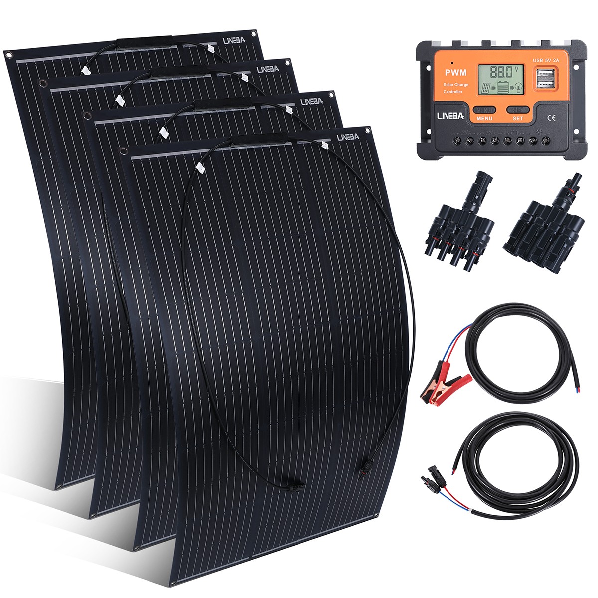 100W 200W 400W Flexible Solar Panel 12V Power Portable Camping Home RV Battery