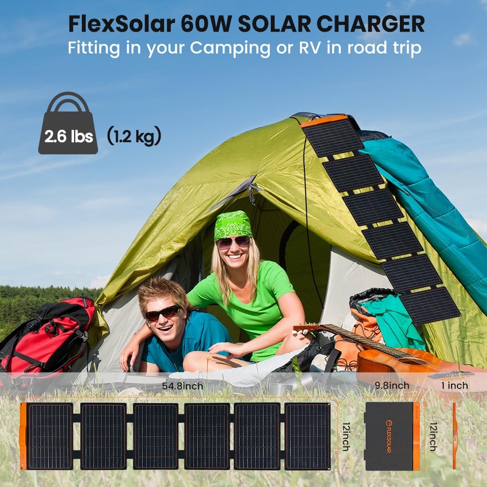 60W Portable Solar Panels Chargers with PD3.0 USB-C,QC3.0 USB-A and DC Output…