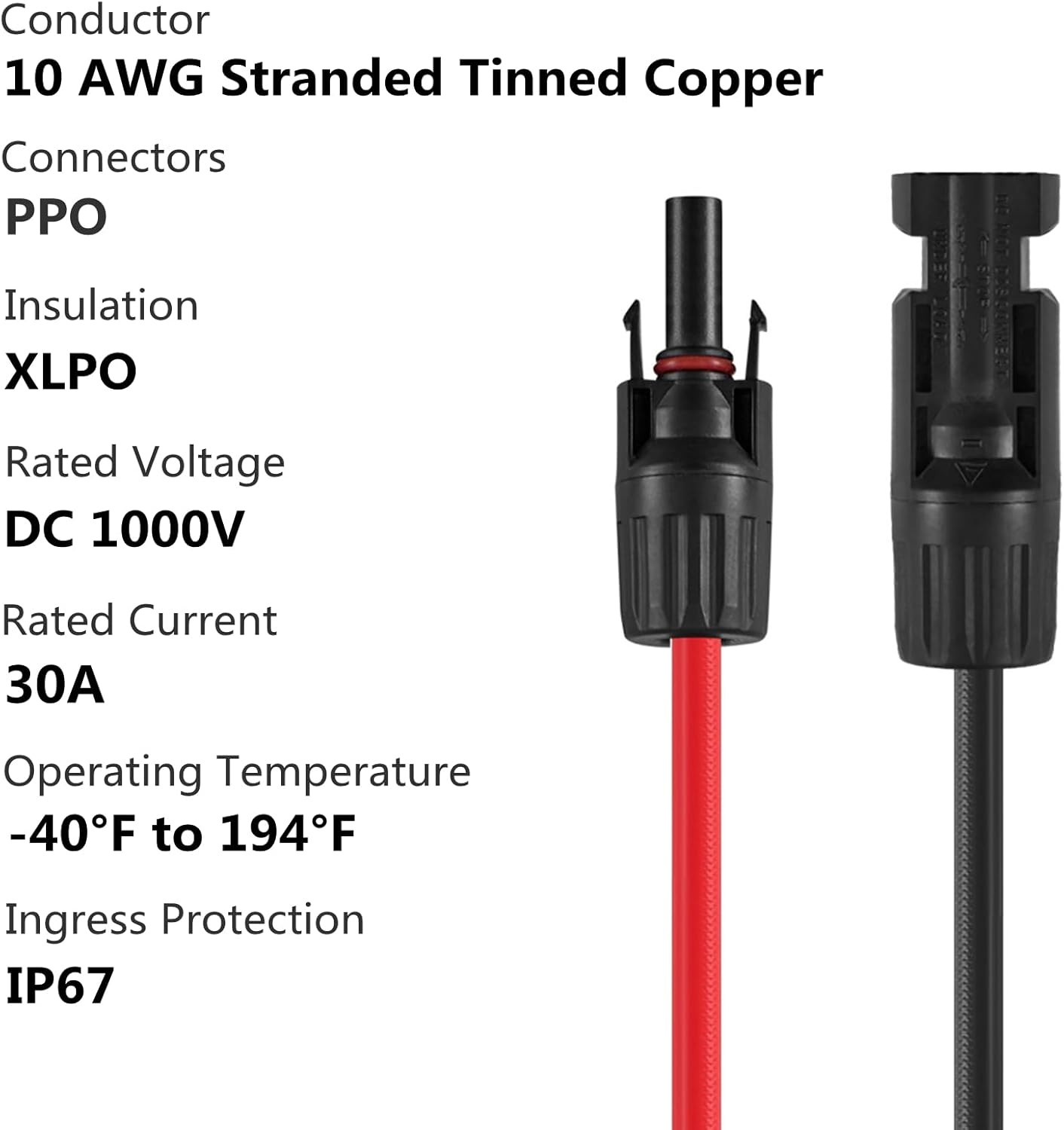 Solar Connectors Y Branch Parallel Adapter 10AWG Cable for Solar Panel (Red & Bl