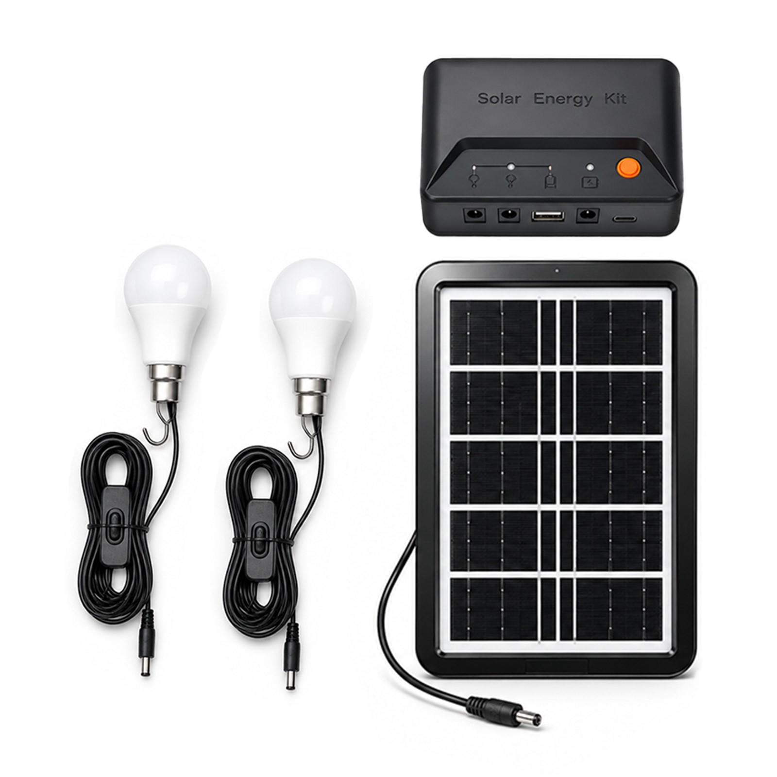 Grennova Portable Solar Light Kit USB Charger 2PCS Switch LED Bulbs
