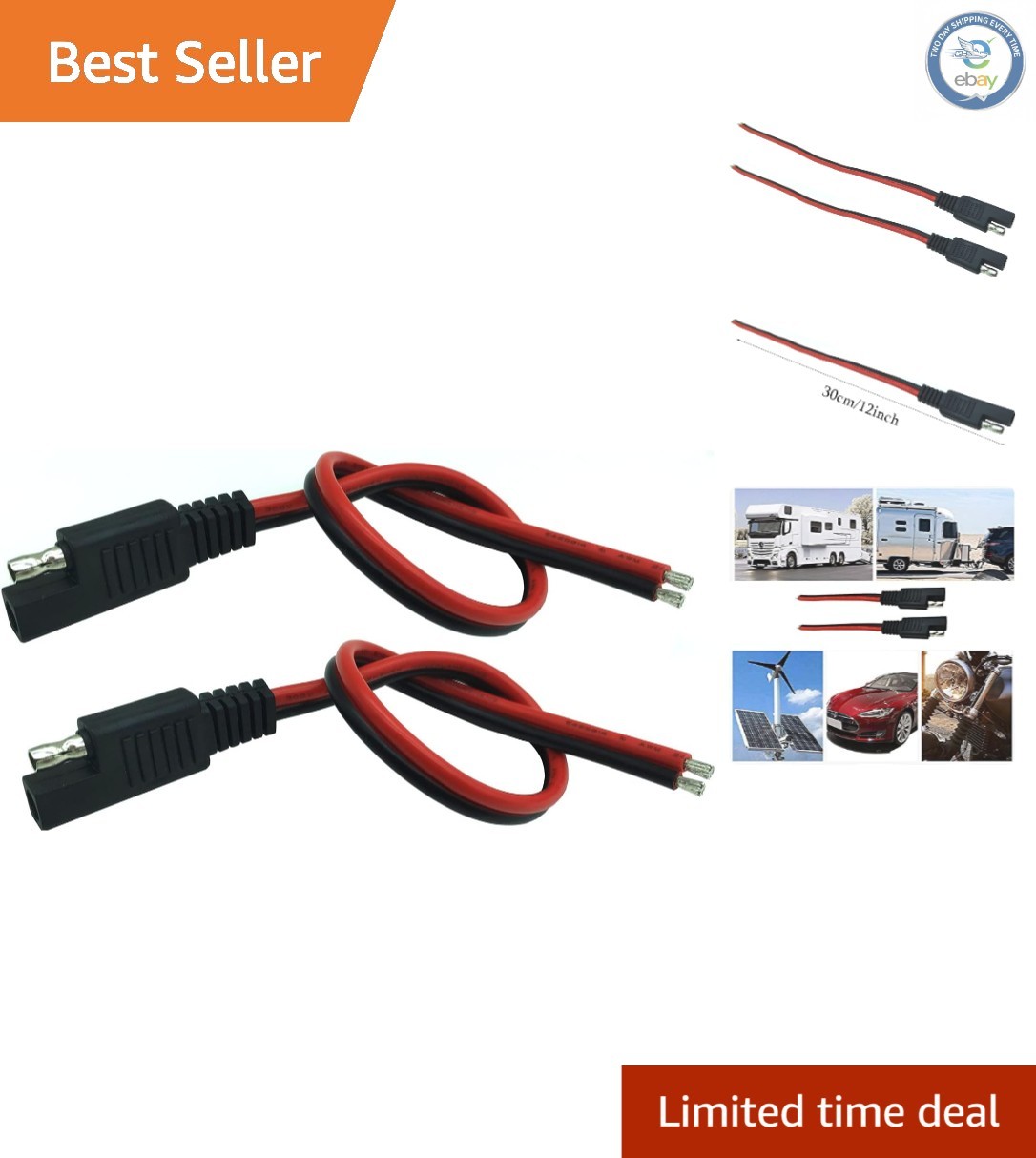 1Ft 14AWG SAE Power Extension Cable – Quick Disconnect for Vehicles & Solar