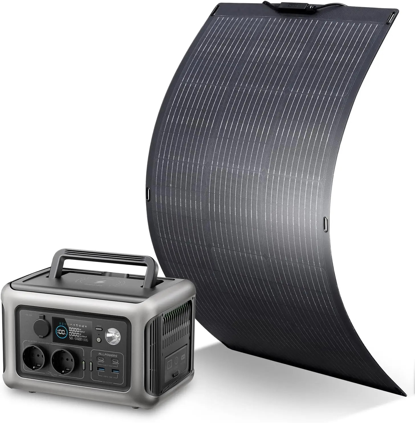 R600 Powerstation with Solarpanel 100W , Lifepo4 Battery 299Wh Camping Generator