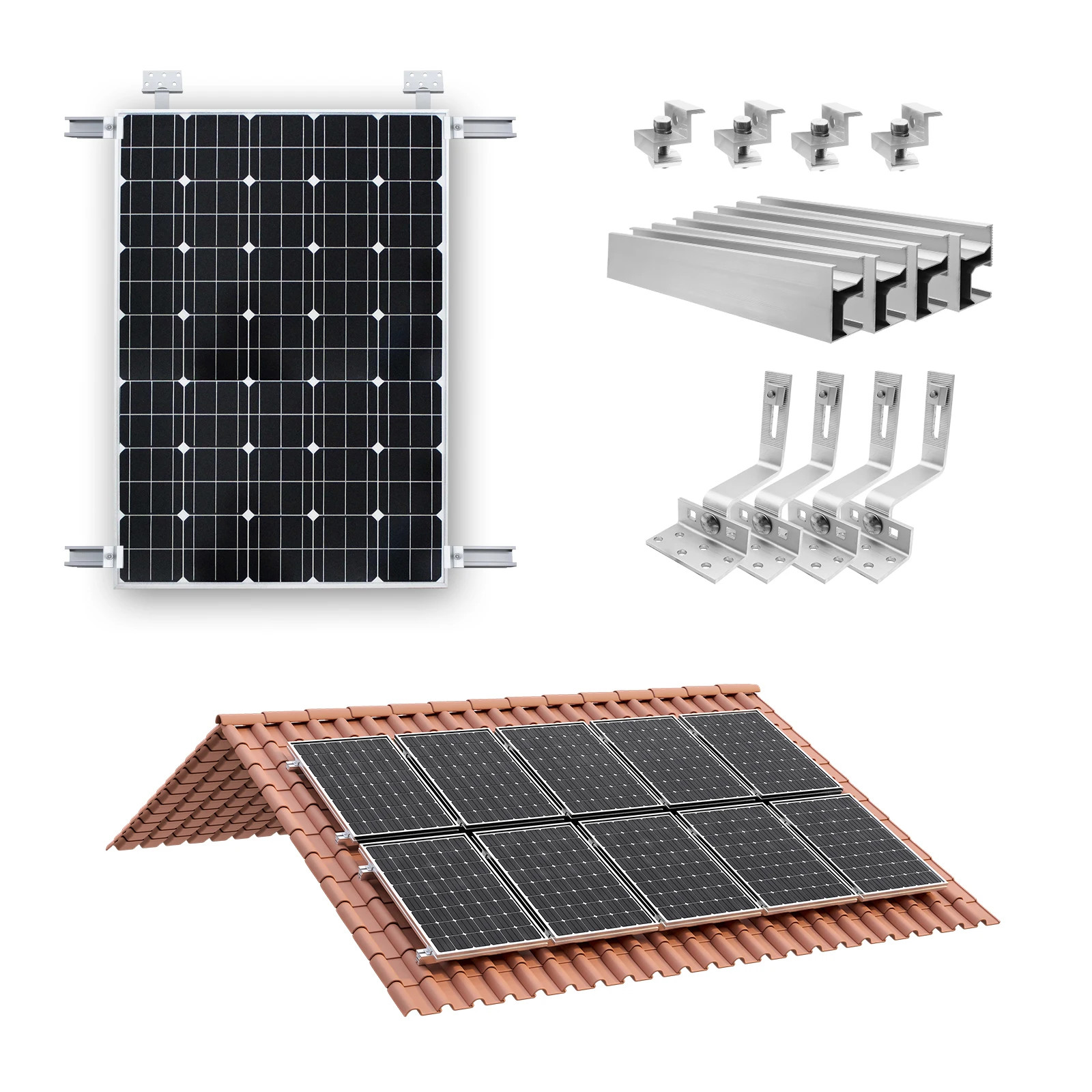 Solar Panel Mounting Set, Photovoltaic Mounting Rail for 1/2/4 Solar Panel, 300