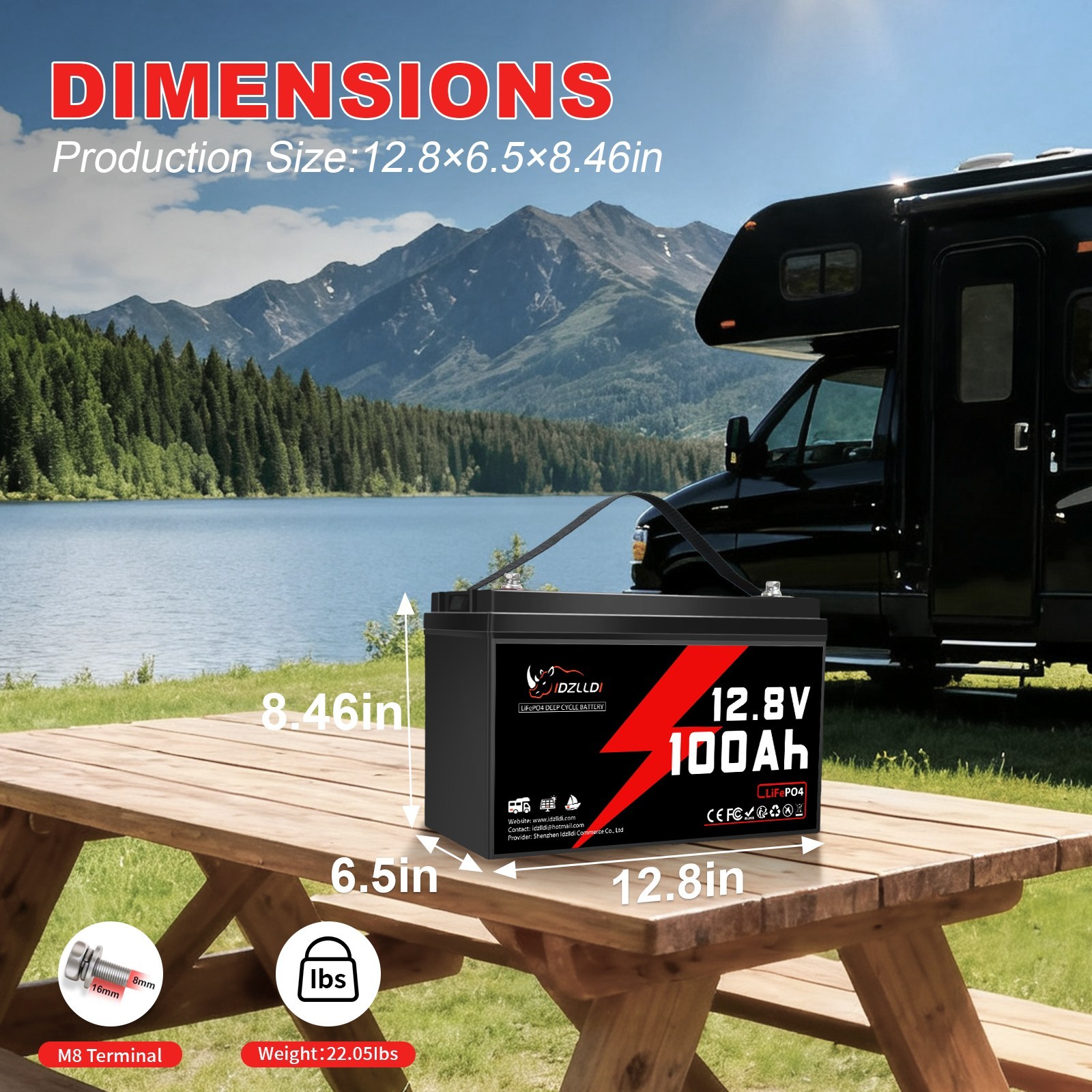 12V 100Ah LiFePO4 Lithium Battery Deep Cycle BMS For RVs Backup Power Off-grid