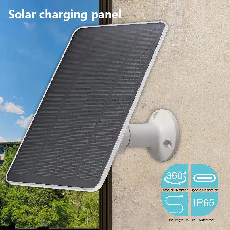 10W Solar Charger for Doorbells and IP Cameras Type-C Output High Efficiency
