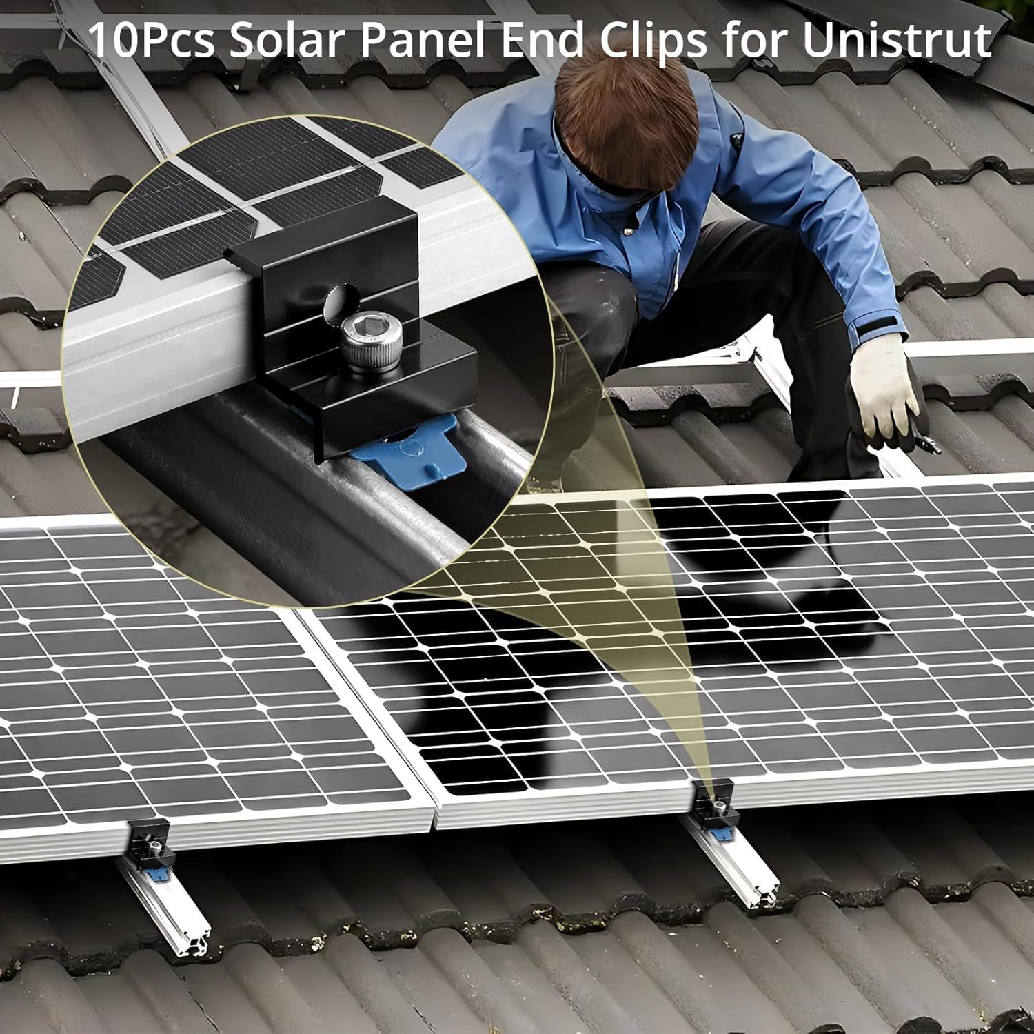 10Pcs Solar Panel End Clamp for Standard Unistrut Aluminum 30Mm/35Mm Solar Pane