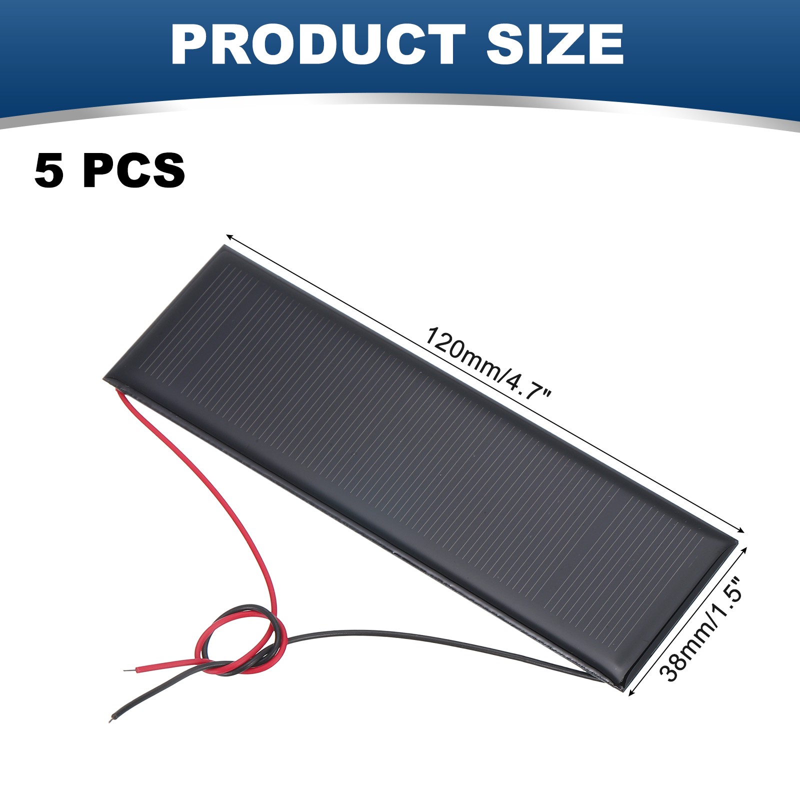5 Pcs 6V 0.6W 100mA Mini Solar Panels with 2 Cable 120mm x 38mm