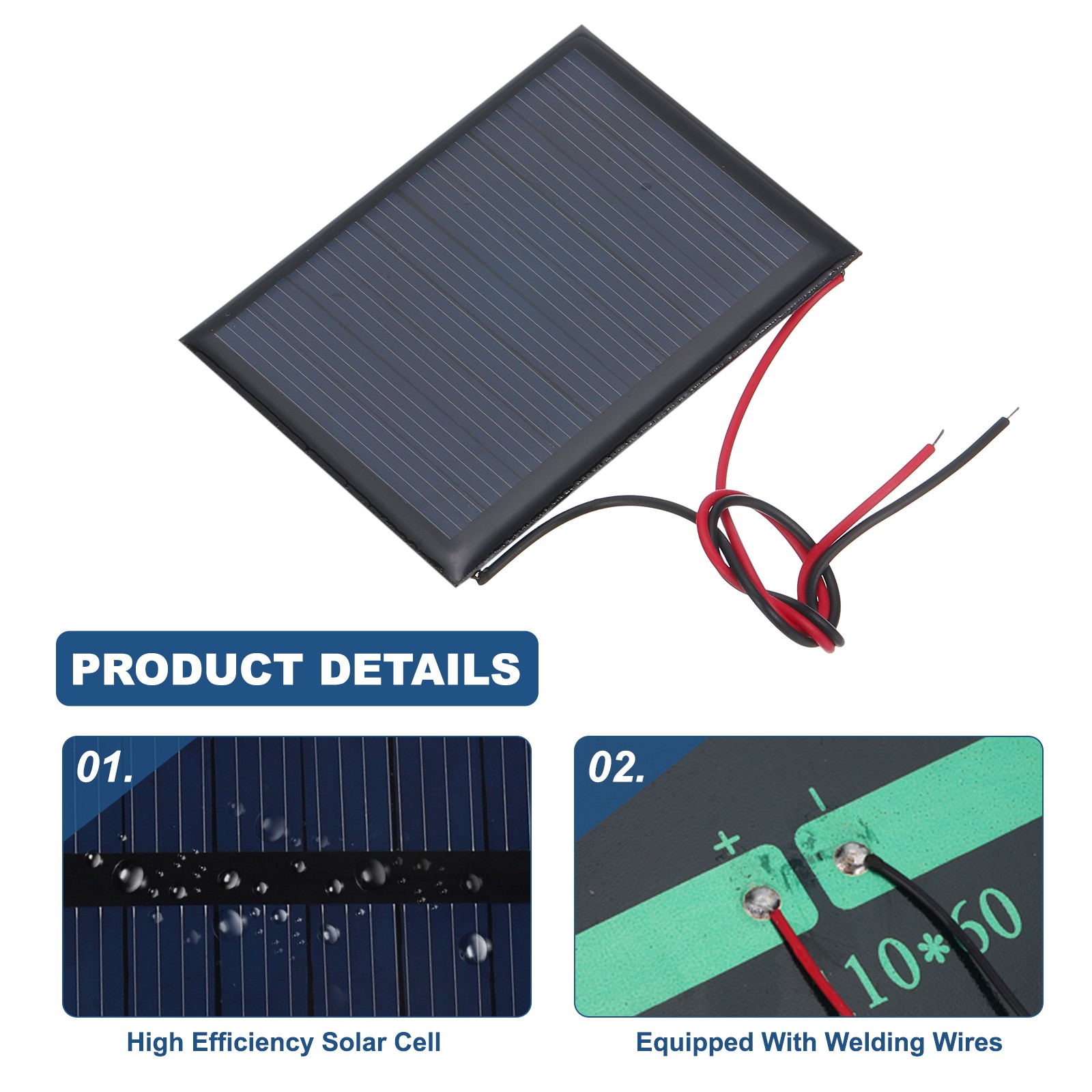 5 Pcs 5V 0.25W 50mA Mini Solar Panels with 2 Cable 60mm x 44mm