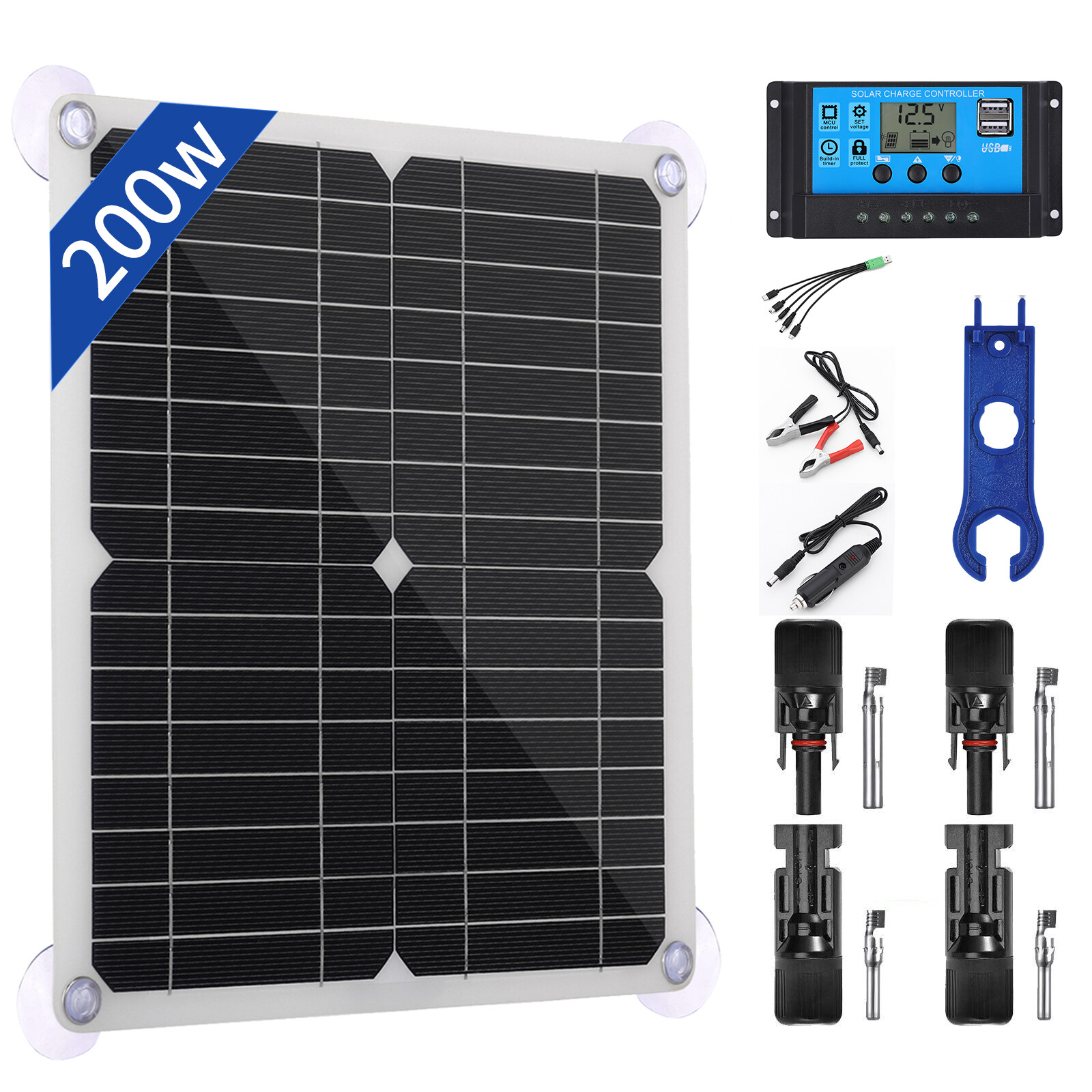 200 Watts Solar Panel Kit 30/100A Battery Charger with 12/24V Controller RV Boat