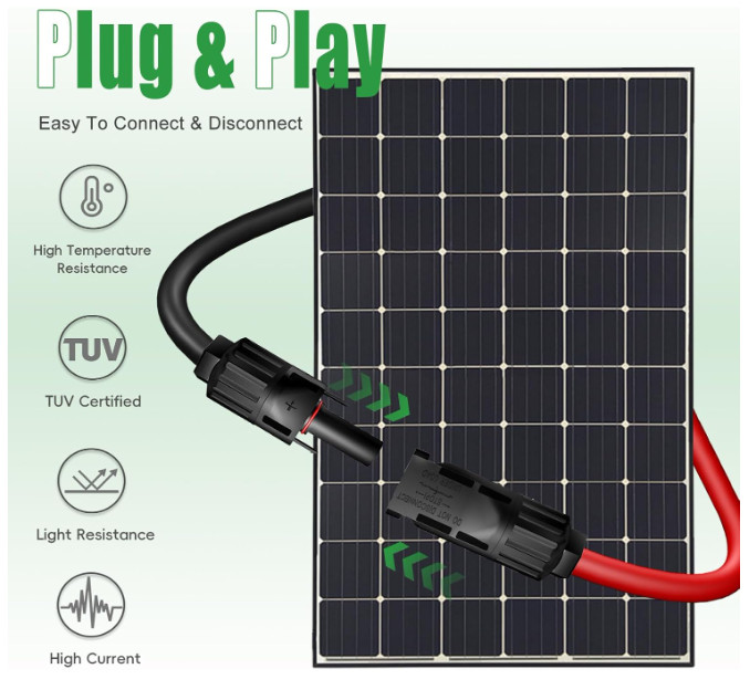 Cable solar 10AWG doble 20FT, conectores IP67 para paneles solares RV y marinos.