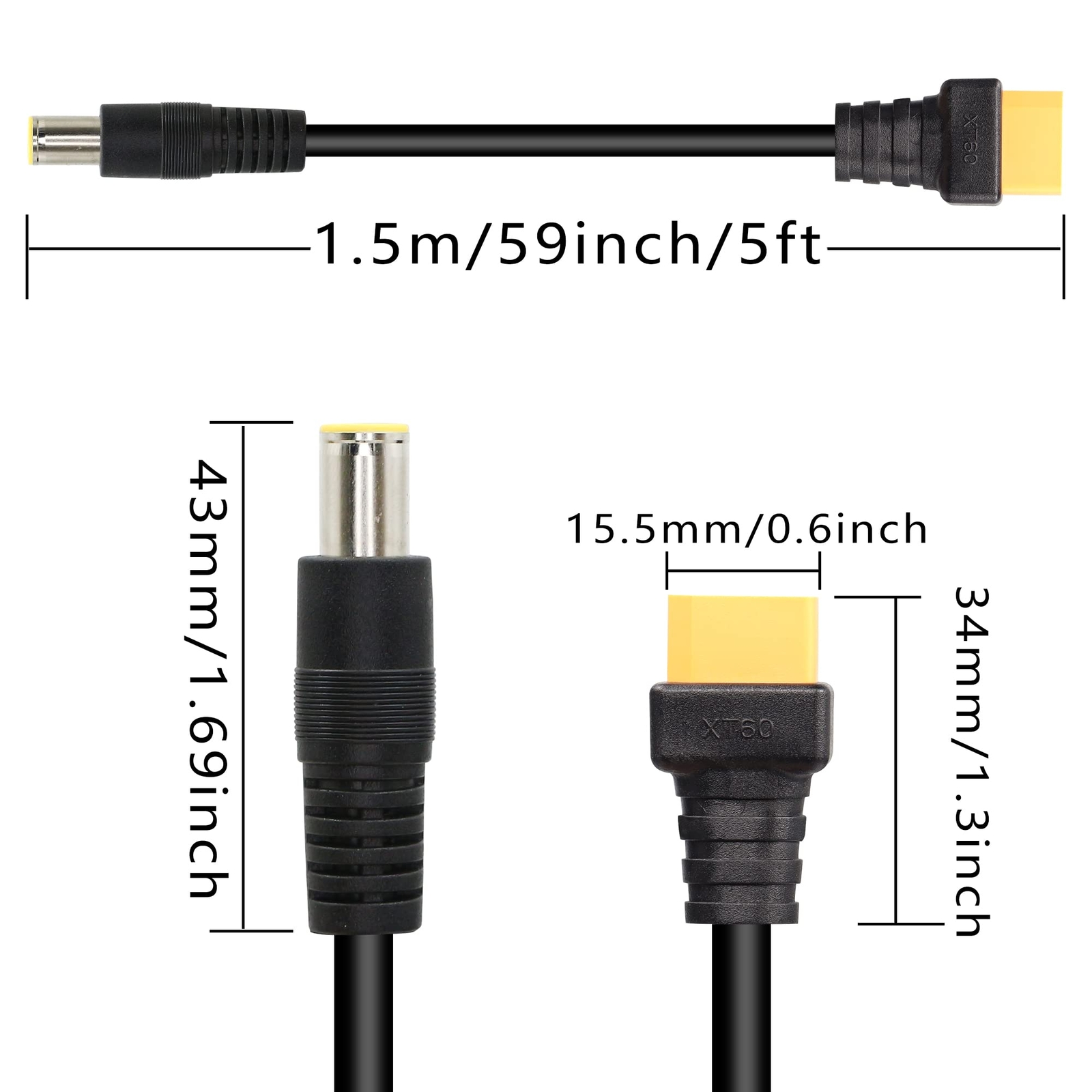 DC 8mm to XT60 Power Cable, 5Ft DC7909 7.9mm x 5.5mm Male to XT-60 Male Adapt…