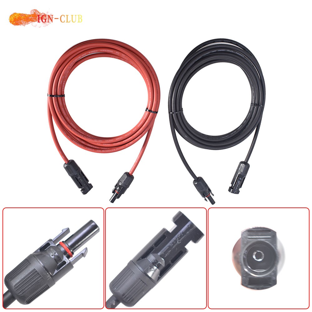 1 Pair 12AWG 15 Feet Black+Red Solar Panel Extension Cable Wire Connector