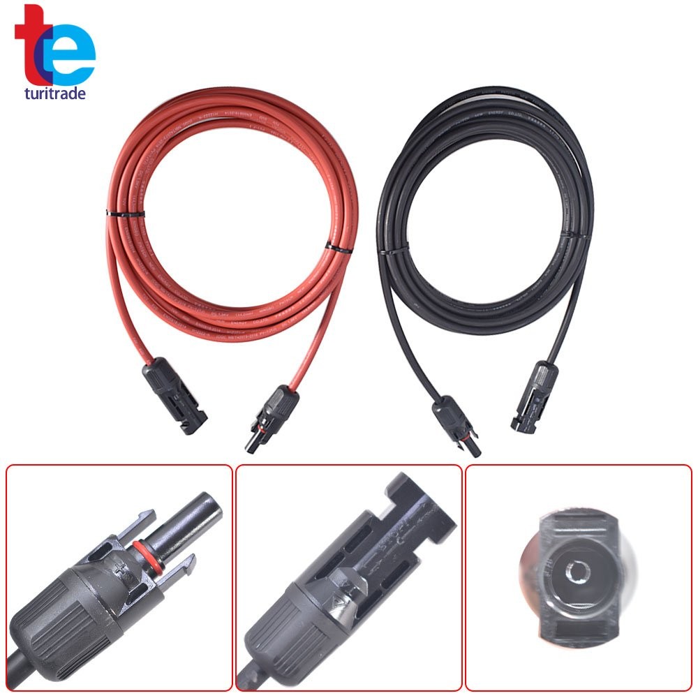 1 Pair 12AWG 15ft Solar Panel Extension Cable Wire Connector Black+Red
