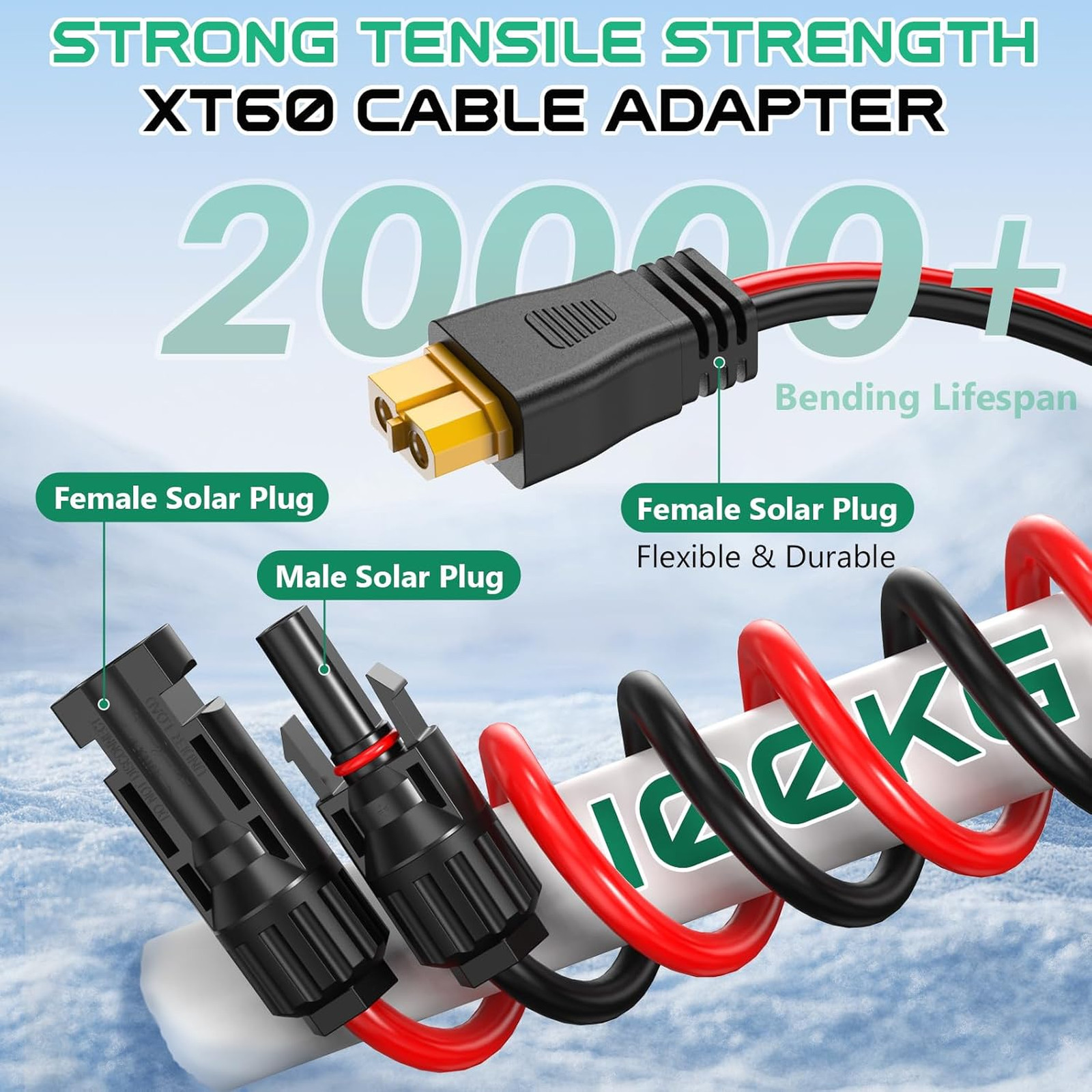 12awg Solar Cable with XT60 Connector, 3FT to 50FT Extension, Waterproof IP68