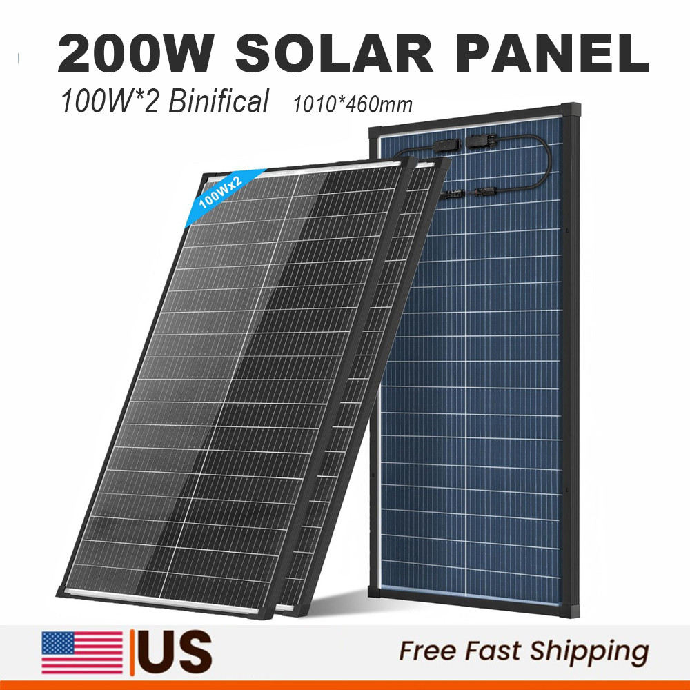 Bifacial 200W Solar Panel (2*100W) N-Type Mono 18BB Home RV Camping Off Grid US