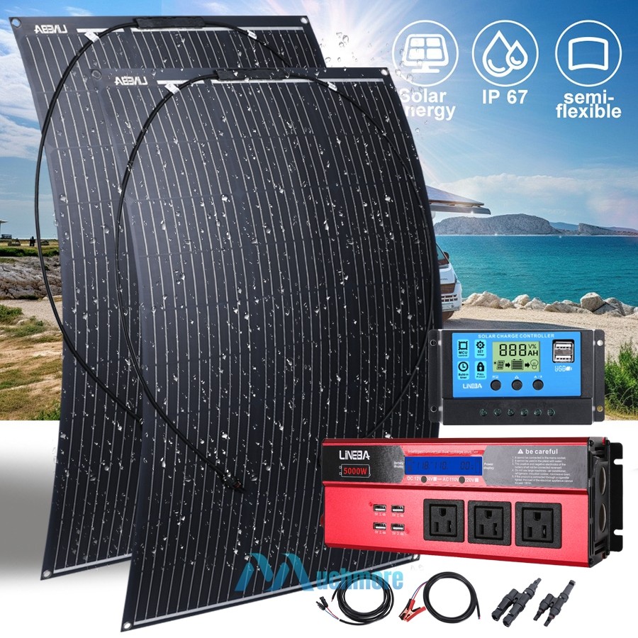 100W 200W 12V Complete Solar Power Kit Solar Panels Battery Controller Inverter