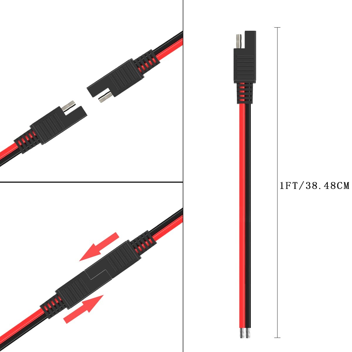 2 Pack 1Ft 2 Pin SAE Connector Cable 14AWG for Solar Panel Car Motorcycle