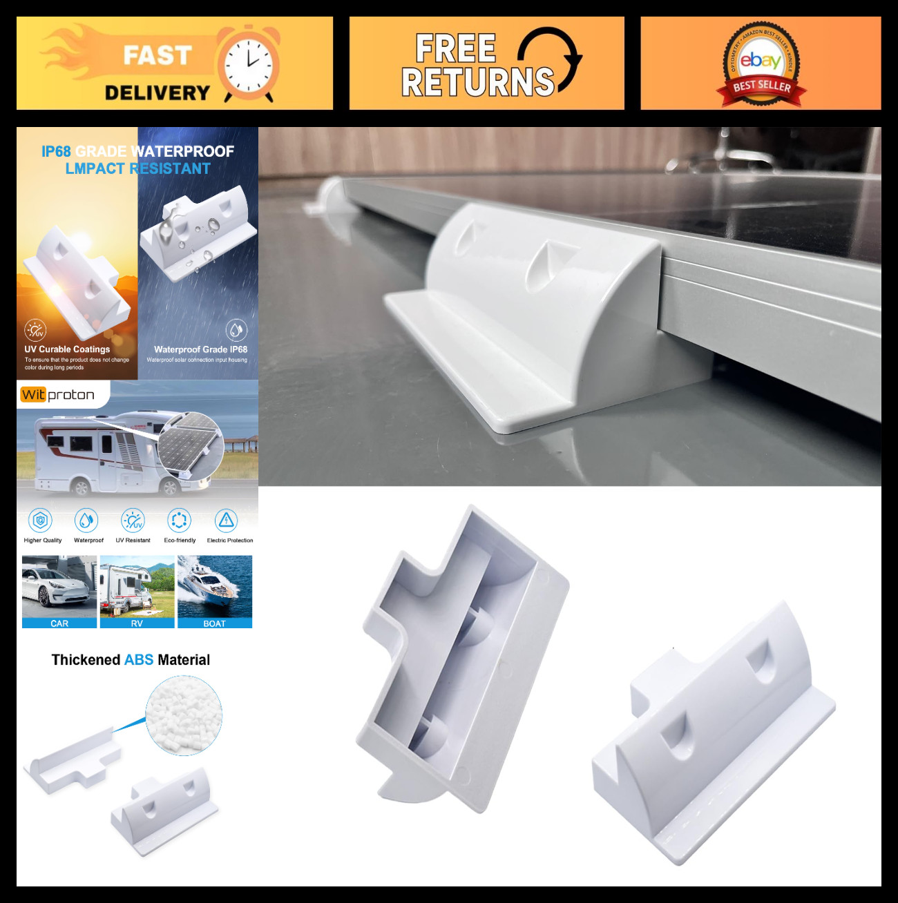 2-Pack No-Drill Solar Panel Mounting Brackets for RVs, Boats & Vans – Heavy-Duty
