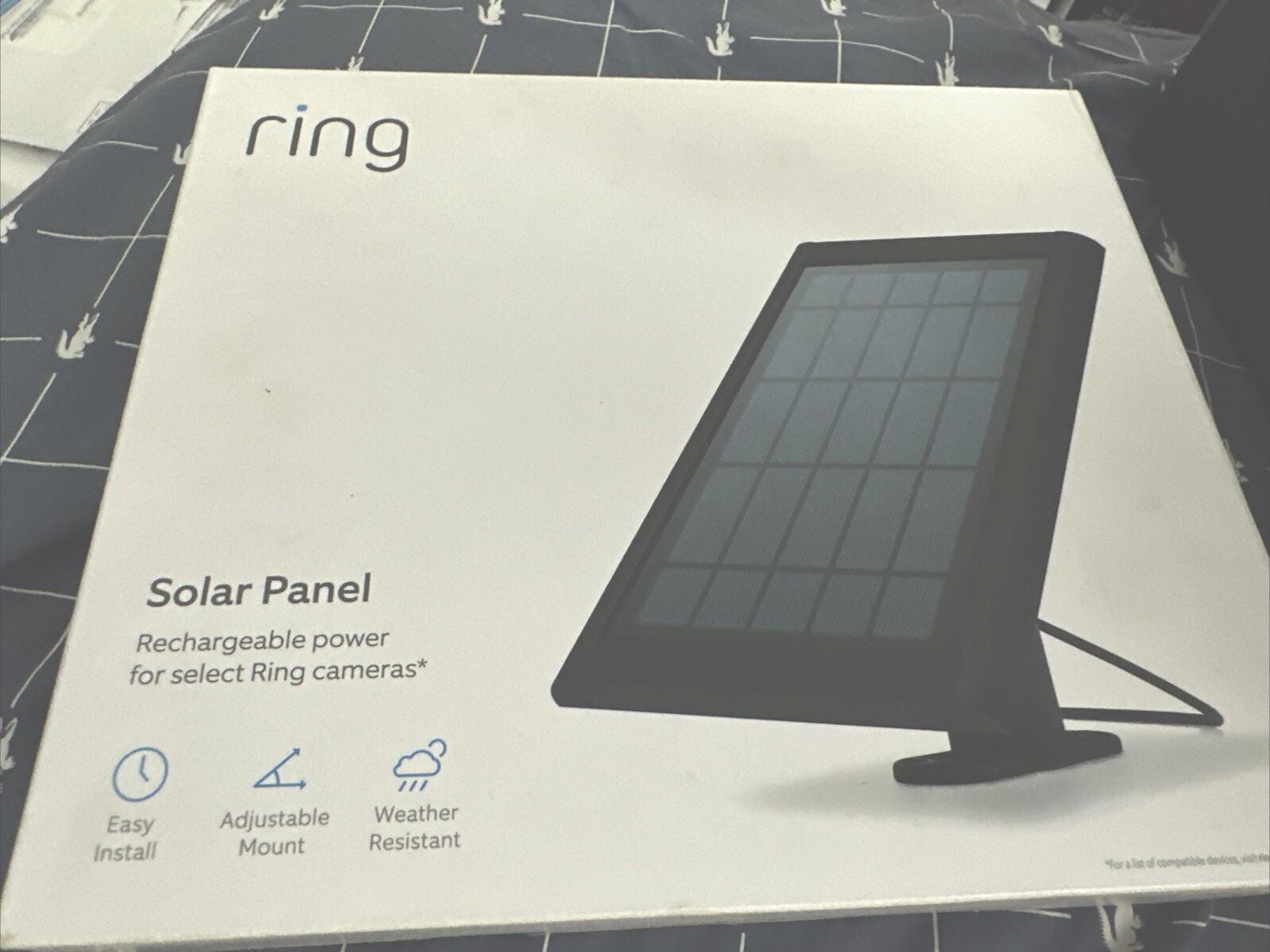 Ring Solar Panel Black Rechargeable Power For Ring Cameras New Sealed
