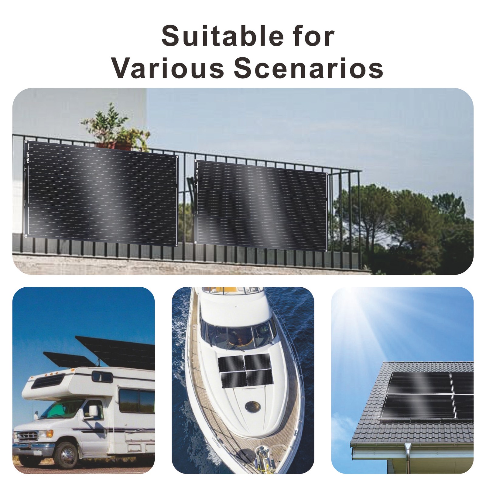 400W Mono Semi-flexible Solar Panel Kit For 12V/24V/48V Battery/RV/Car/Truck/Hom