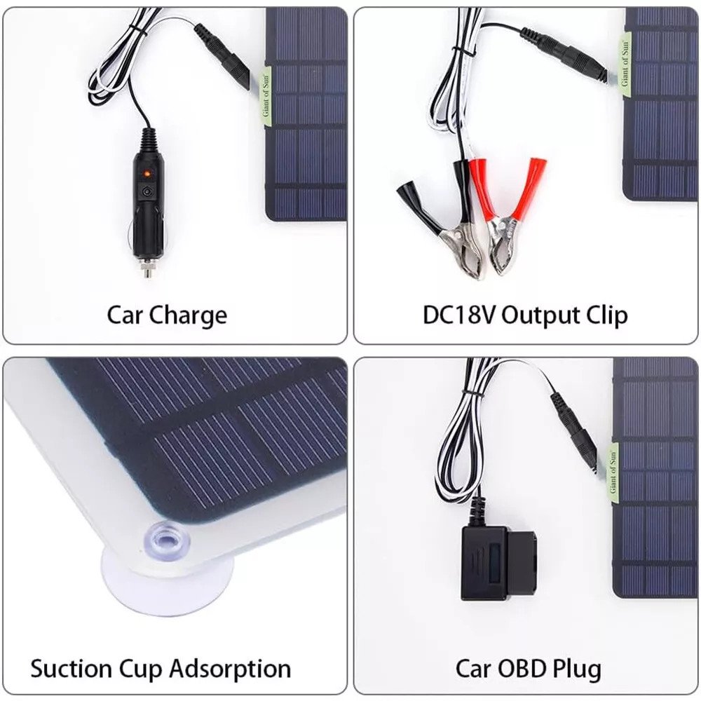 12V Solar Battery Trickle Charger 30W Solar Panel Maintainer Kit for Car RV Boat