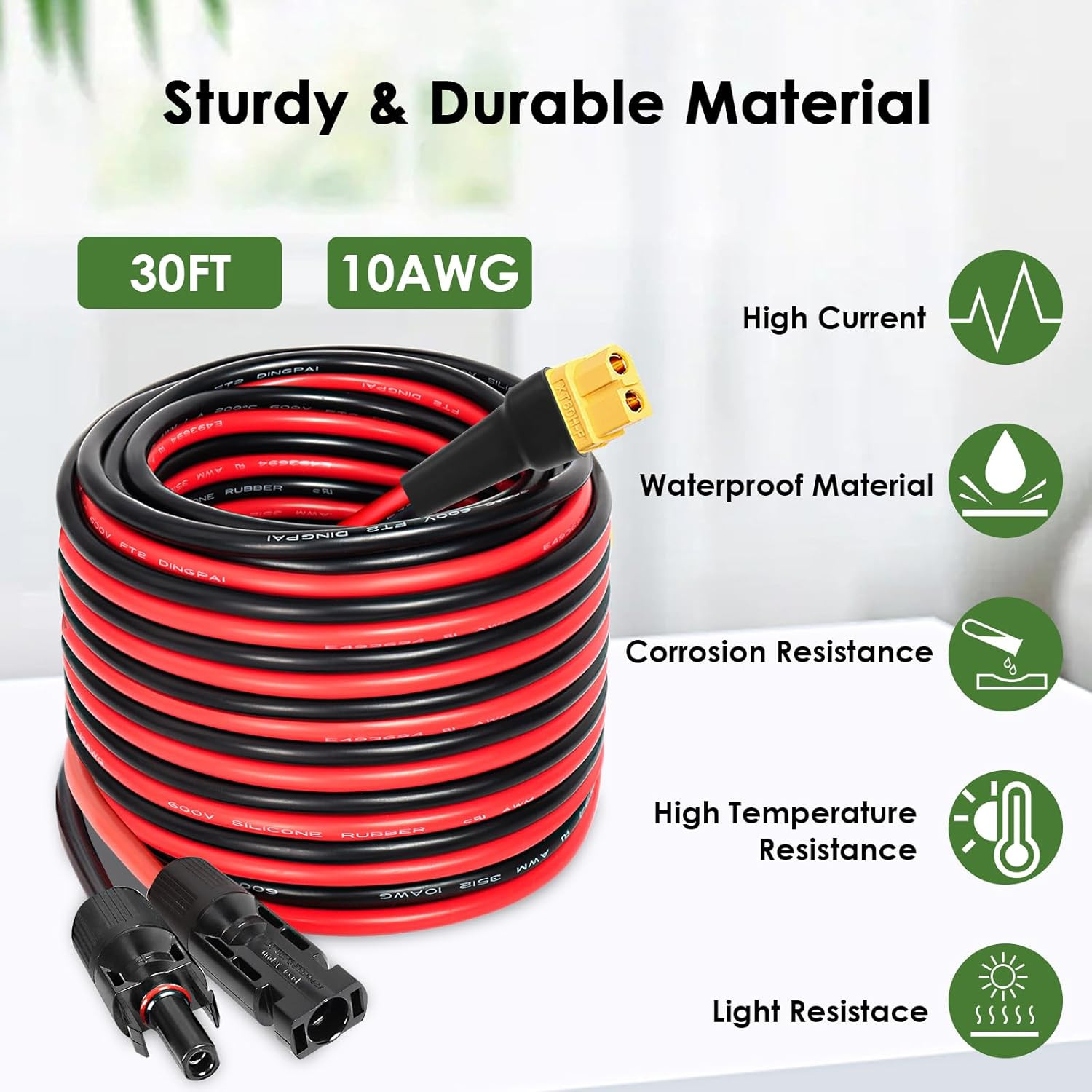 30FT 10AWG Solar to XT60 Extension Cable for Power Stations & Generators