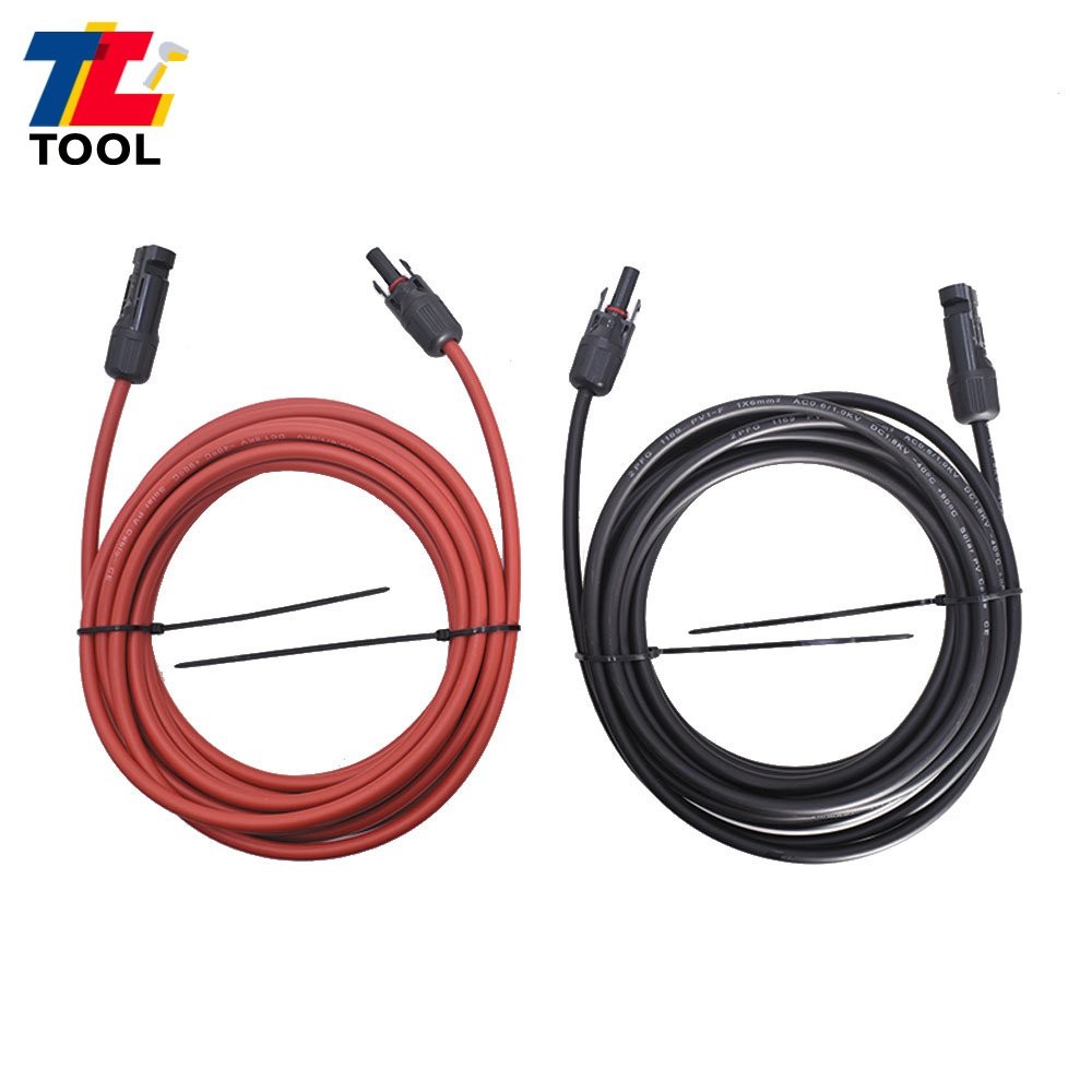 1 Pair Solar Panel Extension Cable Wire Connector 20 Feet Black + Red 6mm²/10AWG