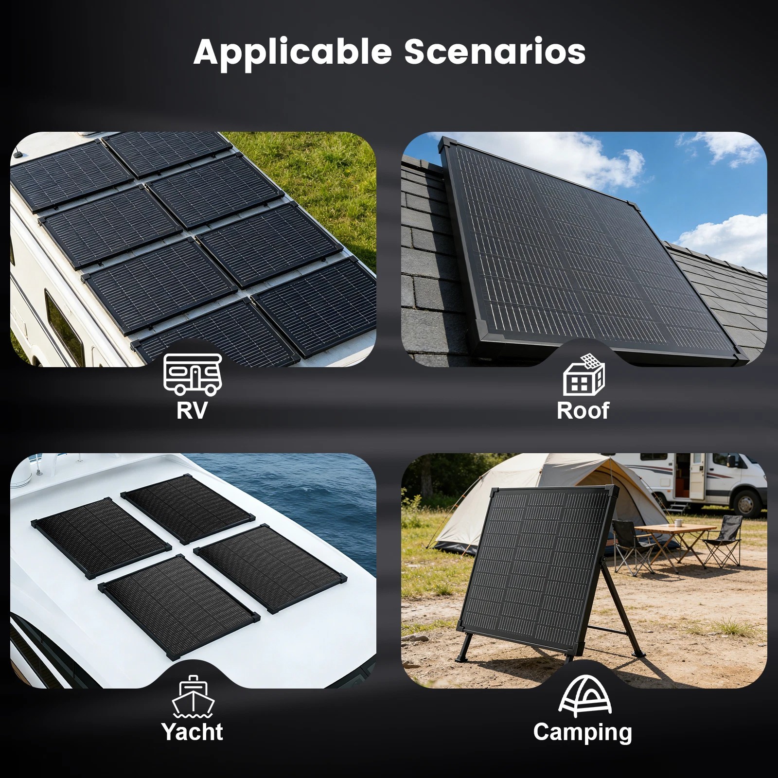 50W N-Type Mono Solar Panel Kit Off-Grid Home RV Battery Roof Boat Camping US