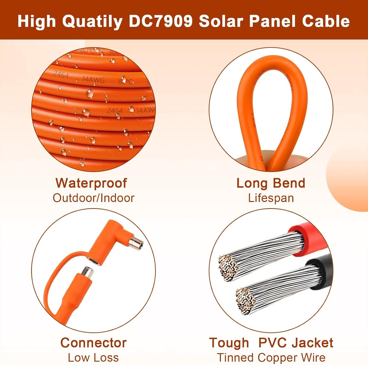 DC7909 to DC8020 Adapter Solar Panel Extension Cord – 30ft