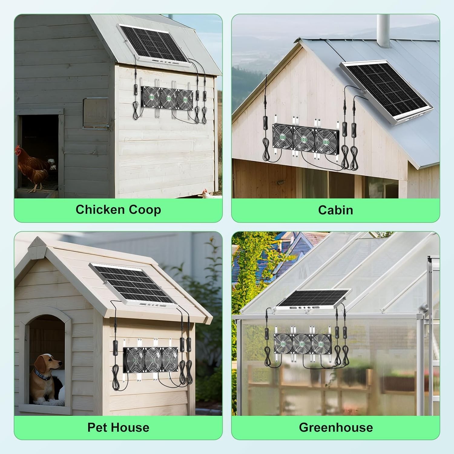 Solar Greenhouse Fan 3 Kit 30W Large Solar Powered Exhaust & Intake Fan Outdoor