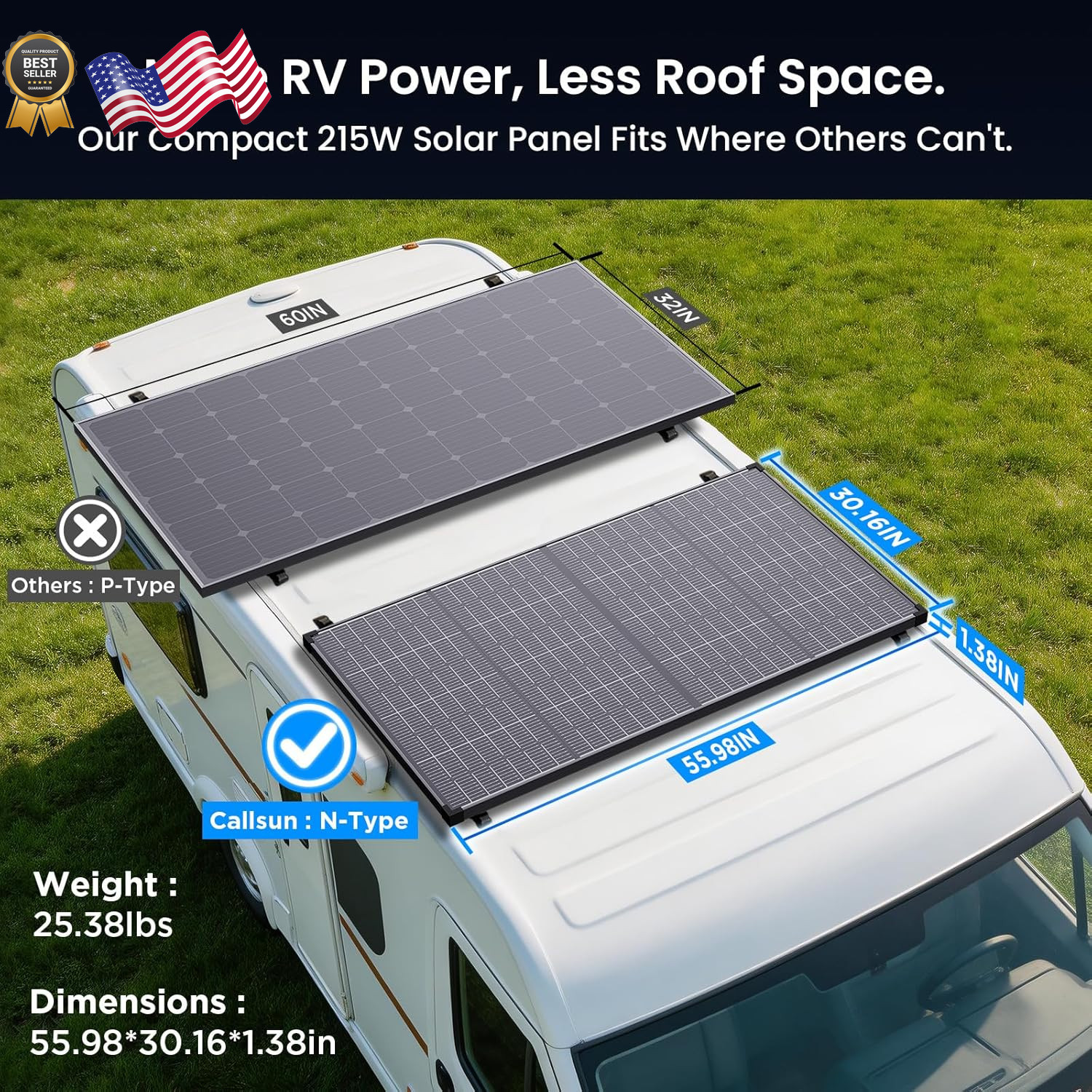430W Anti-Shading Solar Panel,Callsun 2PCS 215 Watt N-Type 16BB Bifacial Sola