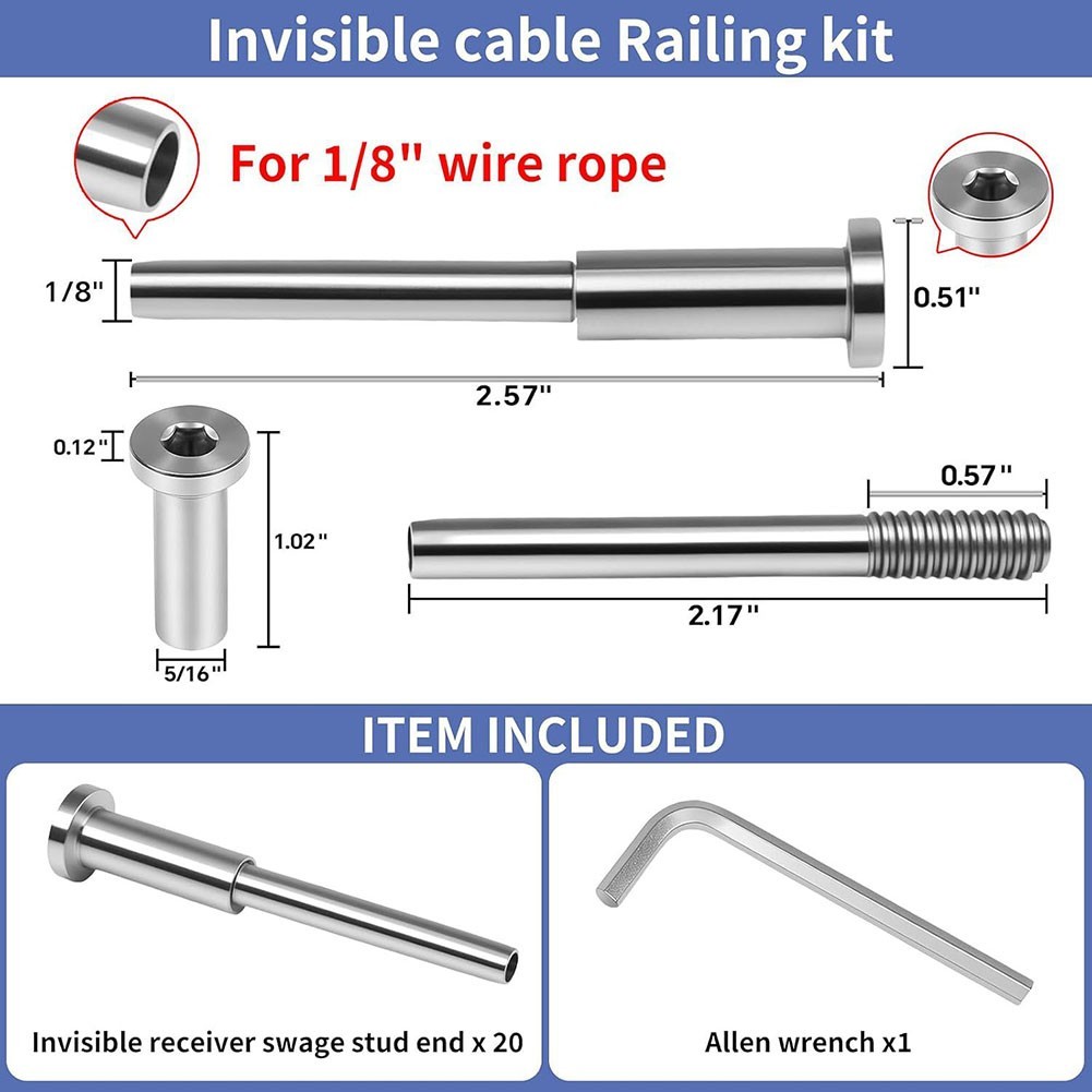 20 Pack 18 Inch T316 Stainless Steel Cable Railing Kit for Modern Deck Railings