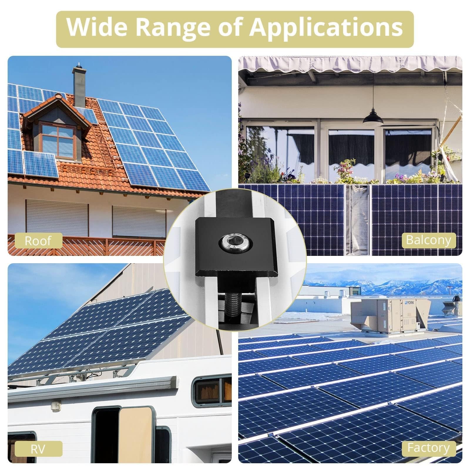 10pcs Solar Panels Centre Clamps, Aluminium T-Shaped Mid Clamps 30mm/35mm Sol…