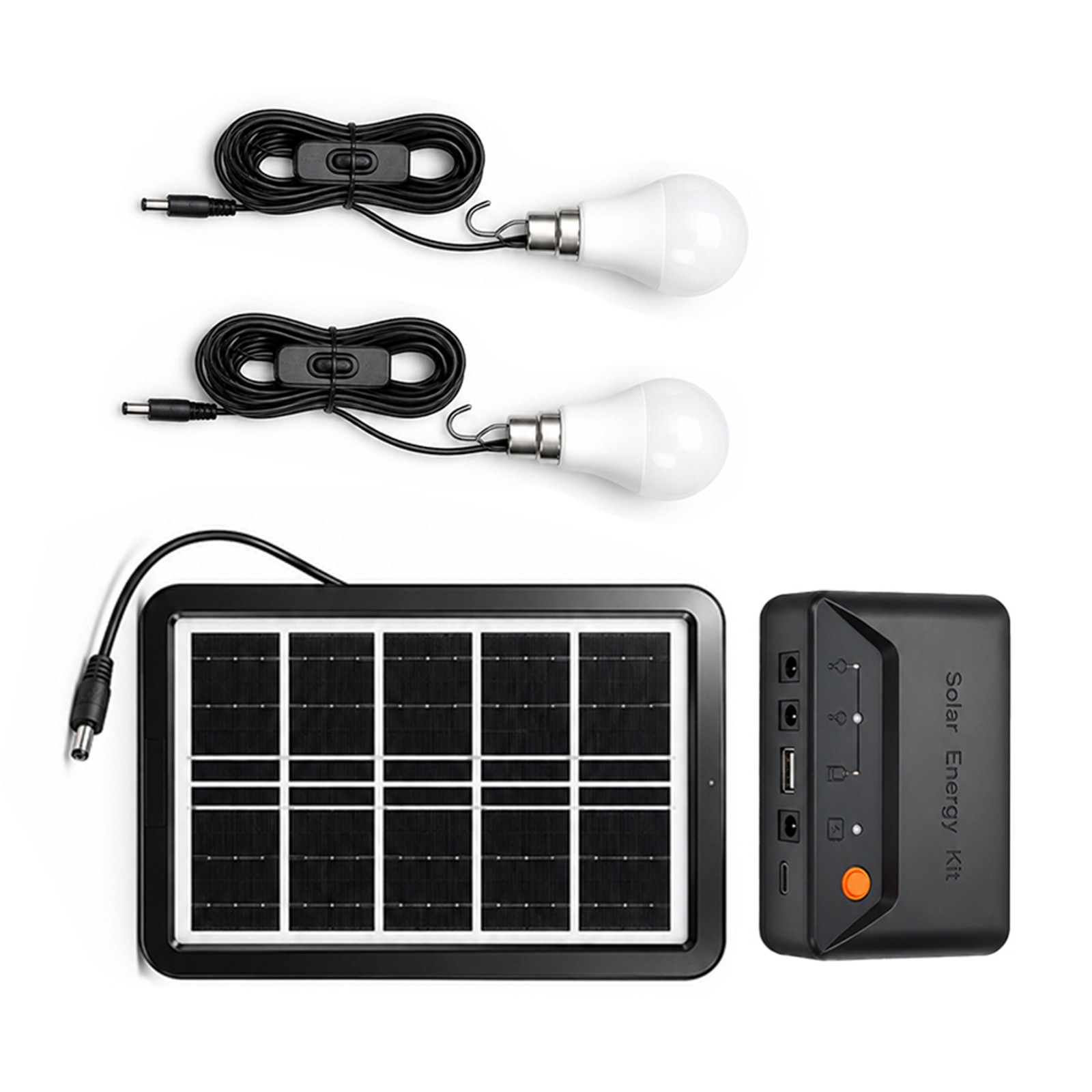 Grennova Portable Solar Light Kit USB Charger 2PCS Switch LED Bulbs