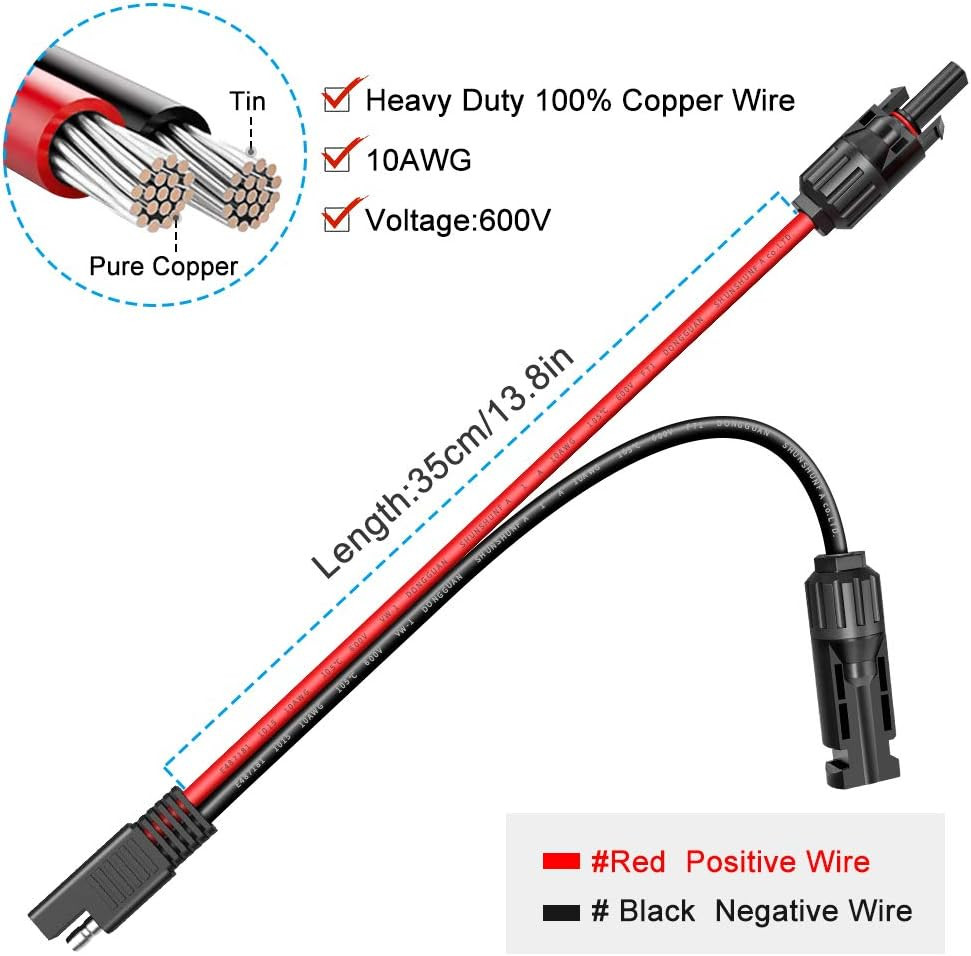 ELECTOP Solar Panel Connector Cable, 10AWG SAE Connector to Male & Female Solar