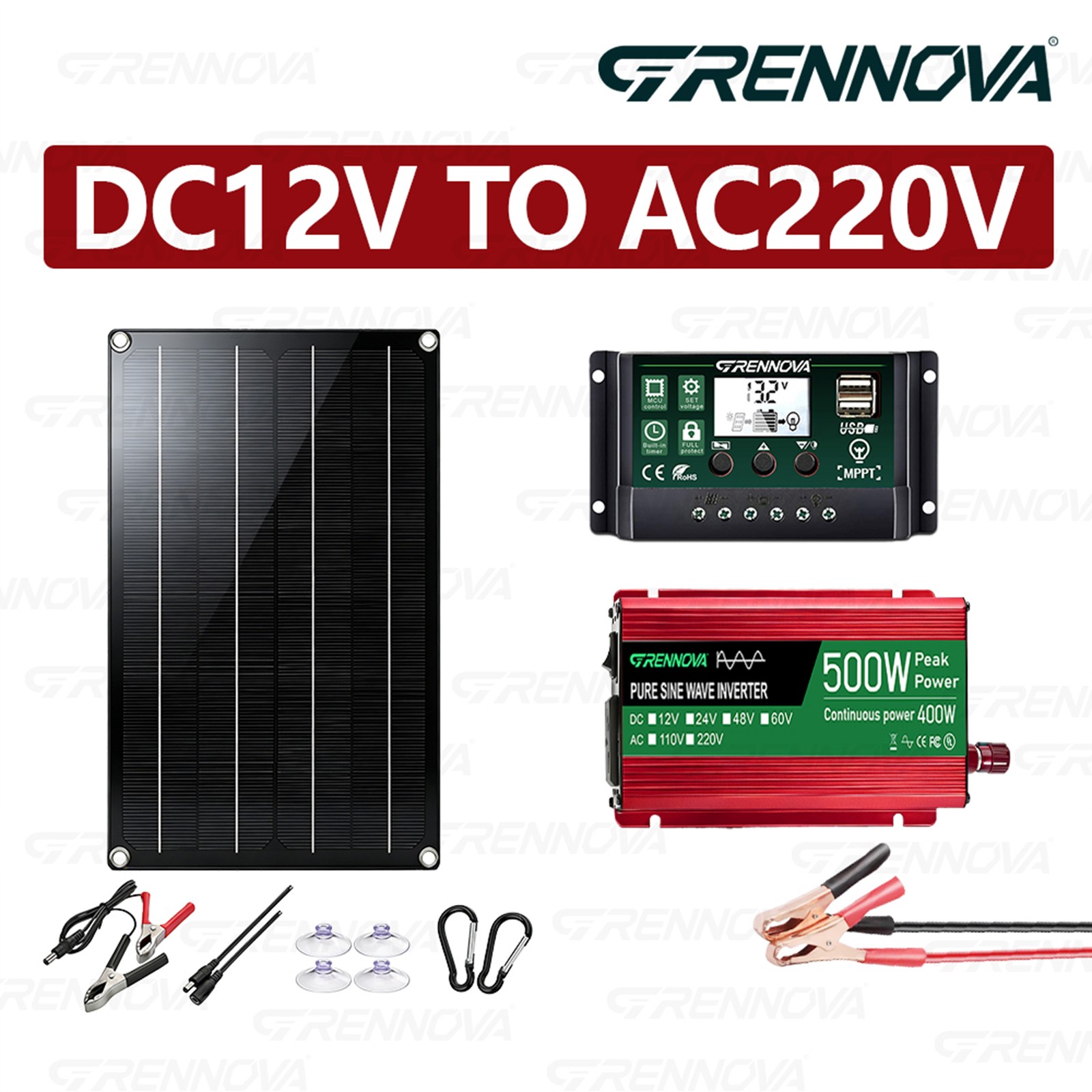 Grennova 500W Off-Grid Solar System 60W Panel 60A MPPT Dual Voltage Inverter