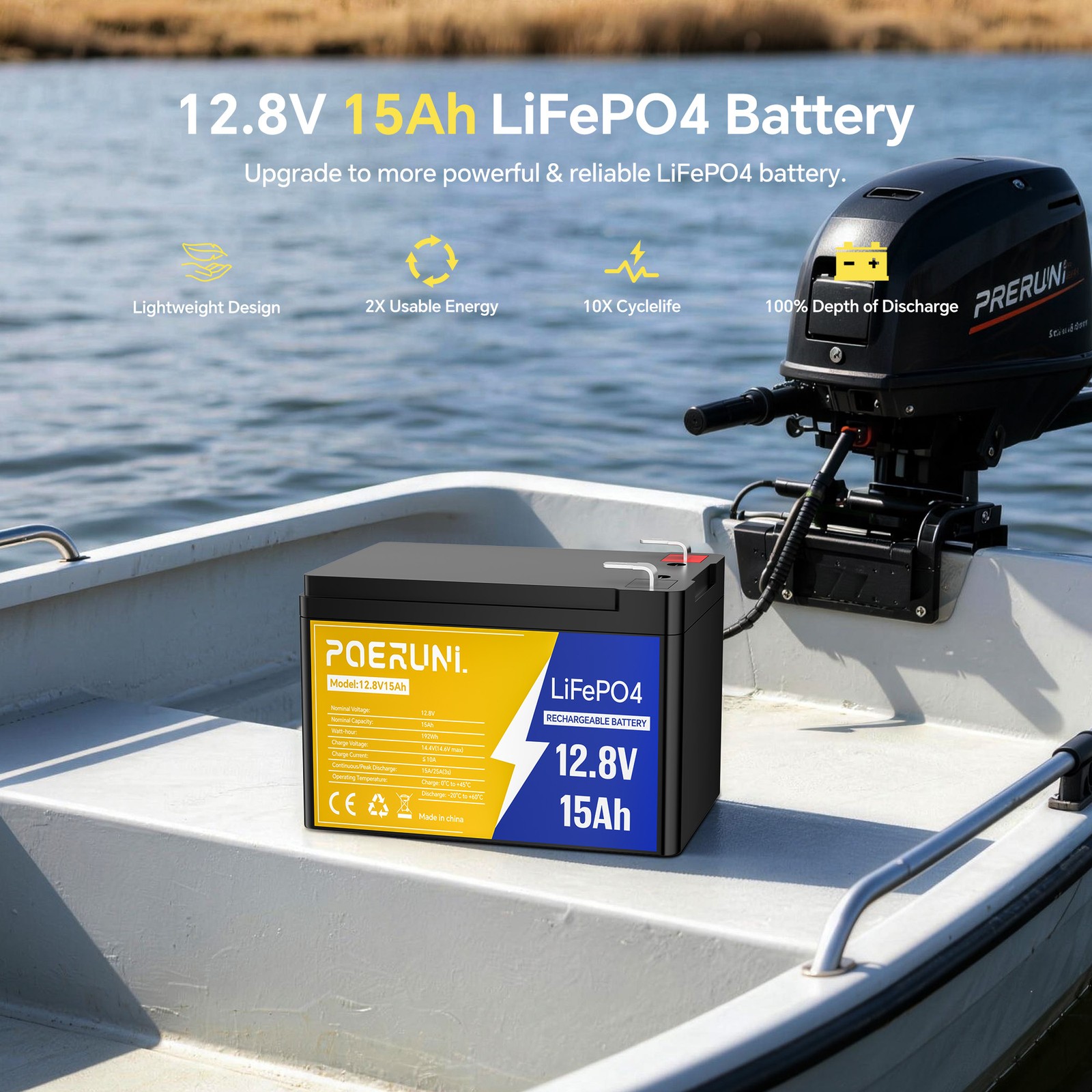 LiFePO4 Lithium Battery 50A 55Ah 12V BMS Deep Cycles for Trolling Motor Solar