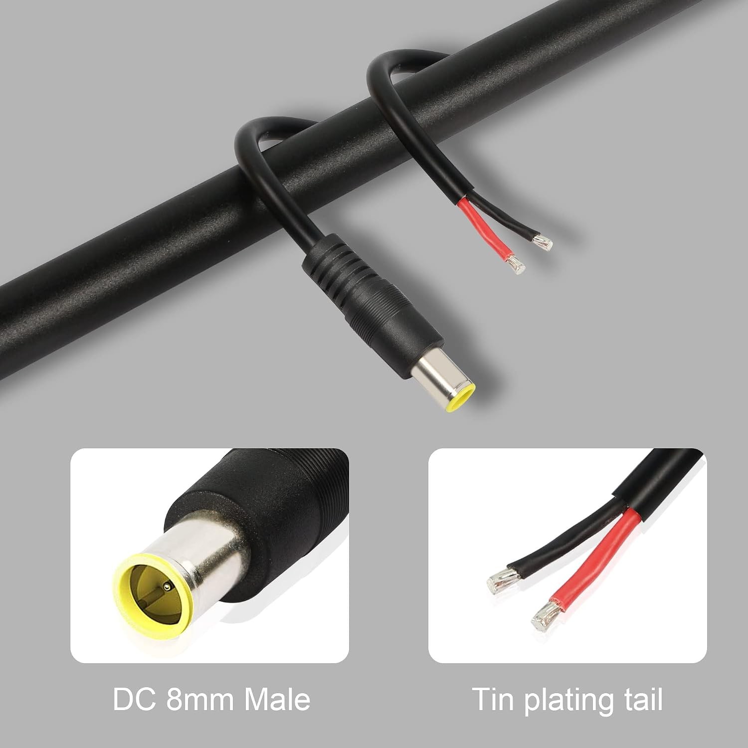 GINTOOYUN 2 Pack DC7909 Power Pigtails Cable, 12V DC 8mm Male Plug to Bare Wire