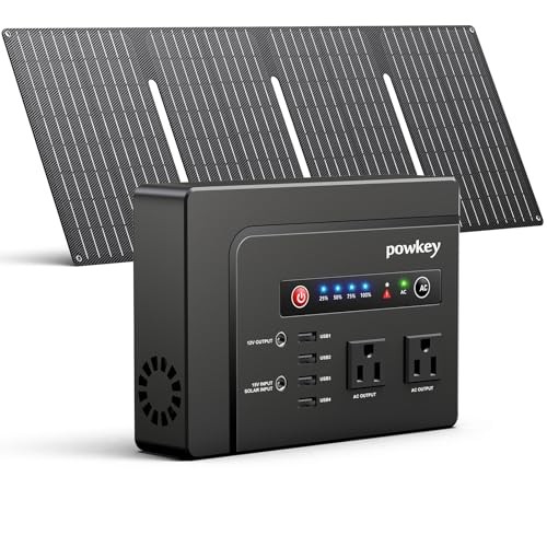 Solar Powered Generator, 200W Portable Power Station with Solar Black+Grey