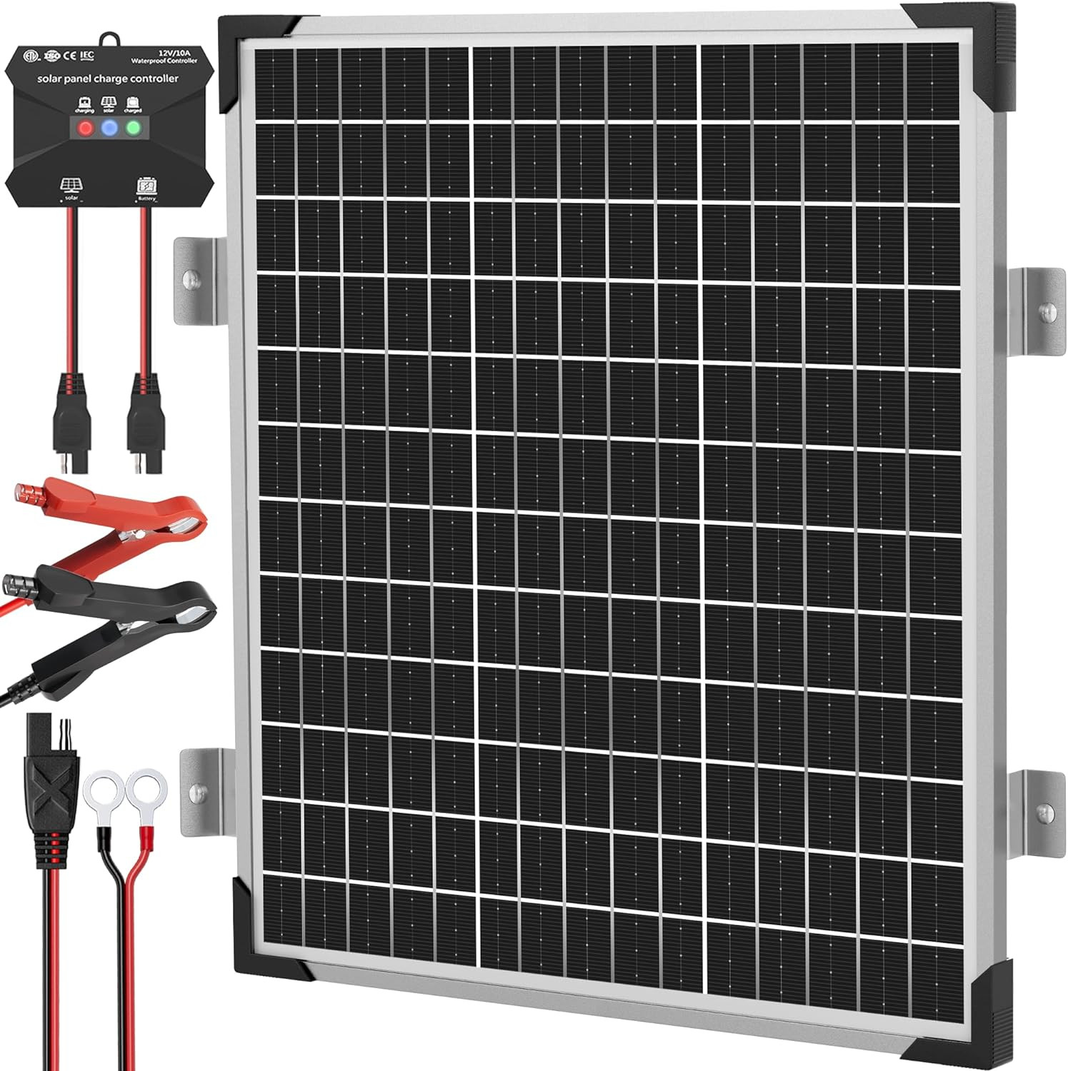 Solar Panel Kit 50W 12V, Solar Battery Trickle Charger Maintainer, Waterproof So