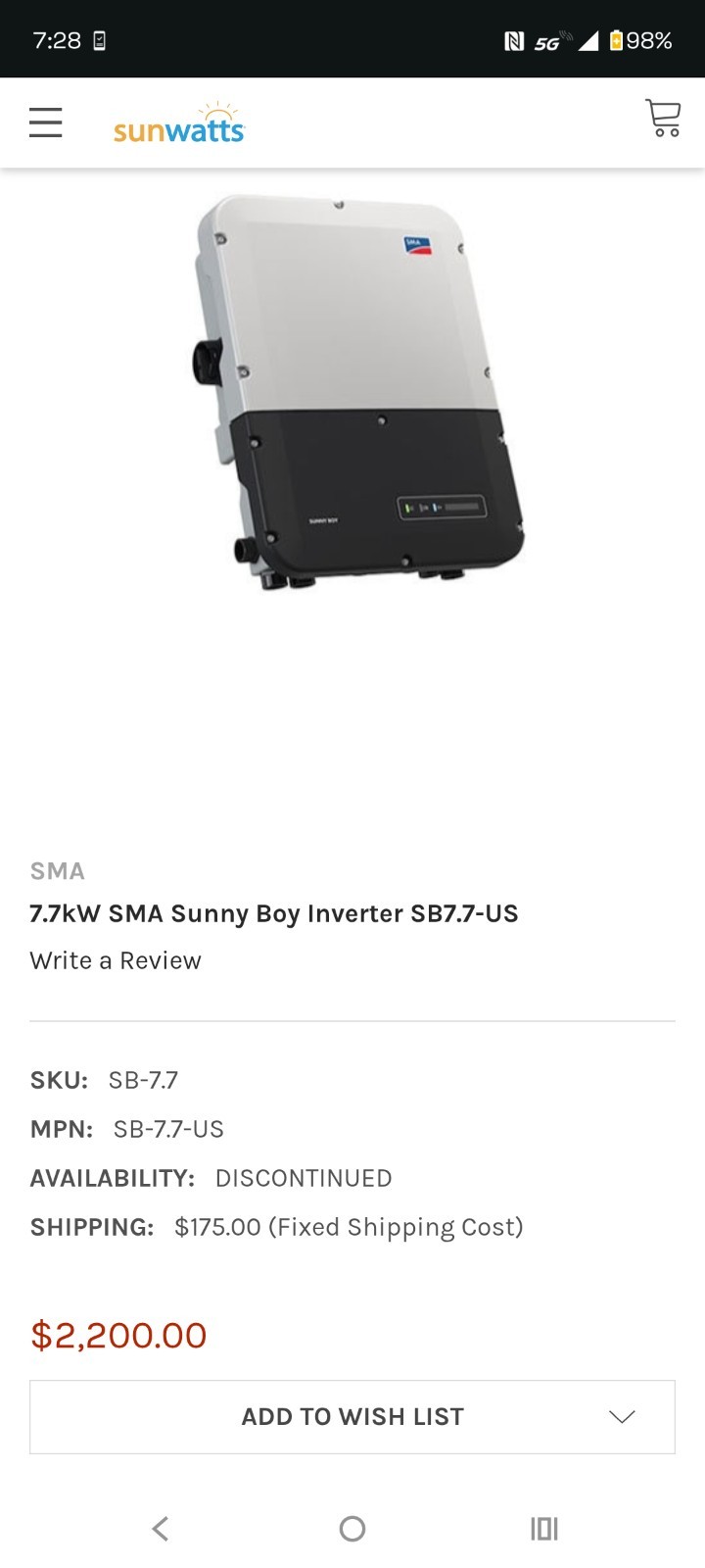 SMA Sunny Boy SB7.7-US SB-7.7-US 7.7kW 480V MPPT Grid-Tie Rapid Shutdown