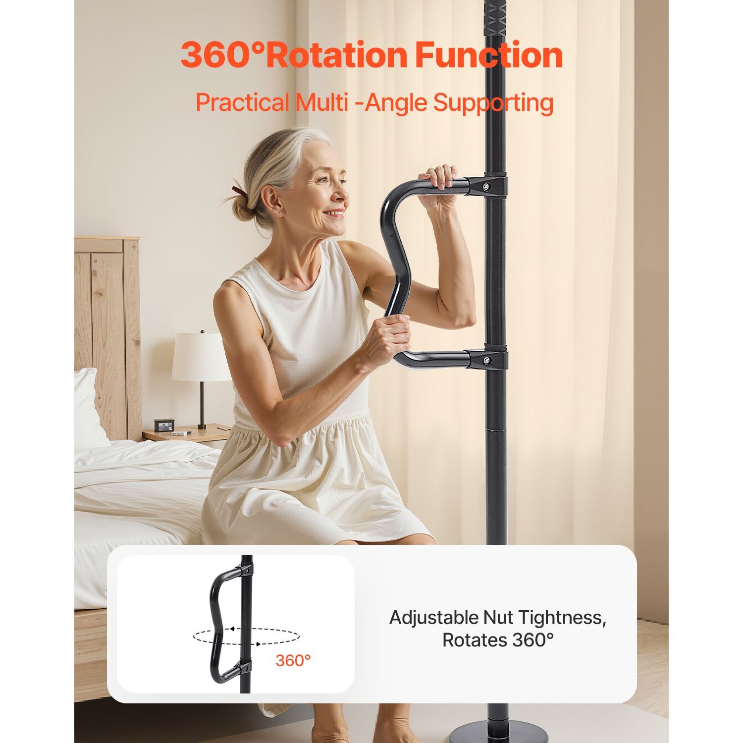 Floor – to – Ceiling Transfer Pole, Tension Mounted Bathroom Grab Bar with Anti