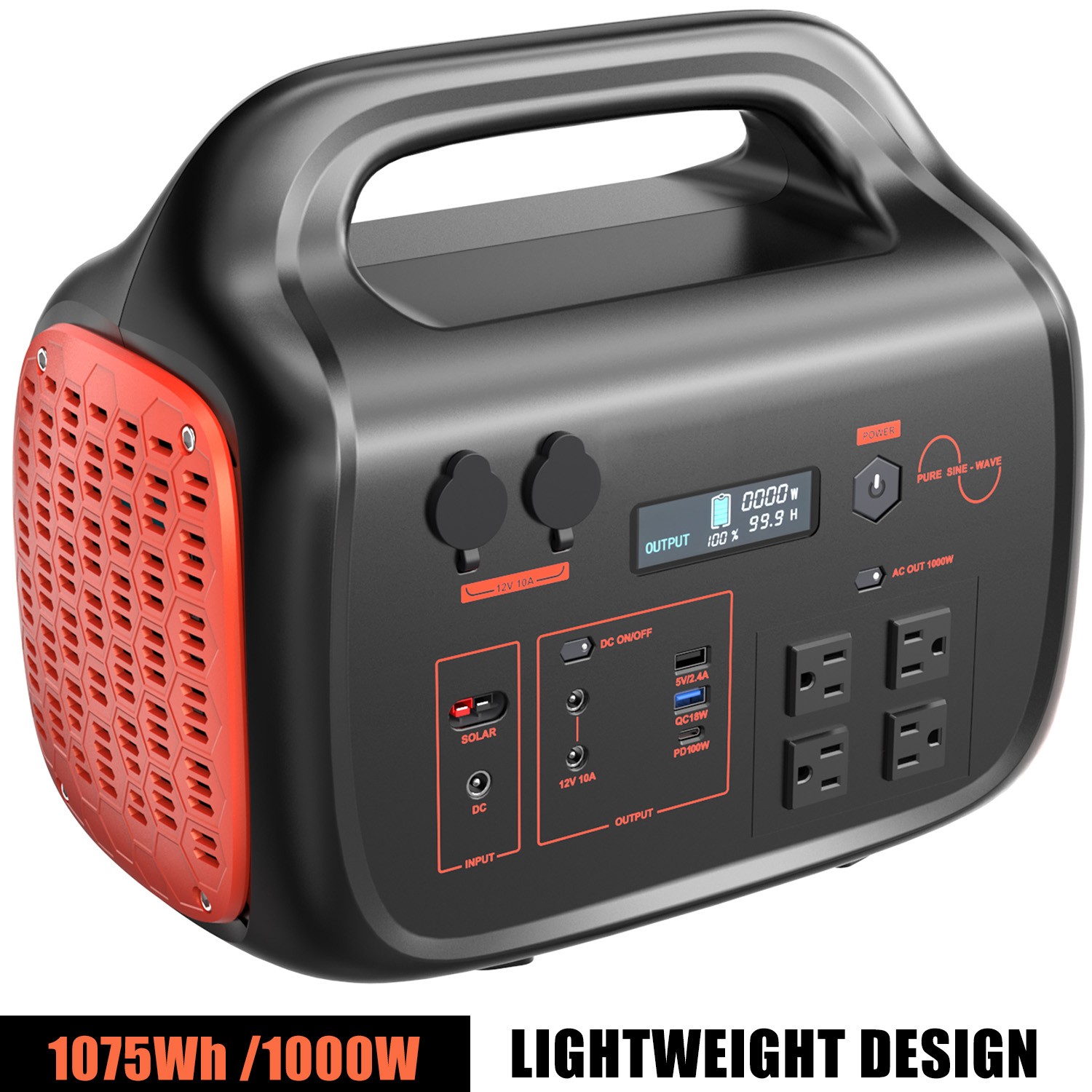 Portable Power Station 1075Wh 1000W Solar Generator with 200W Solar Panel Backup