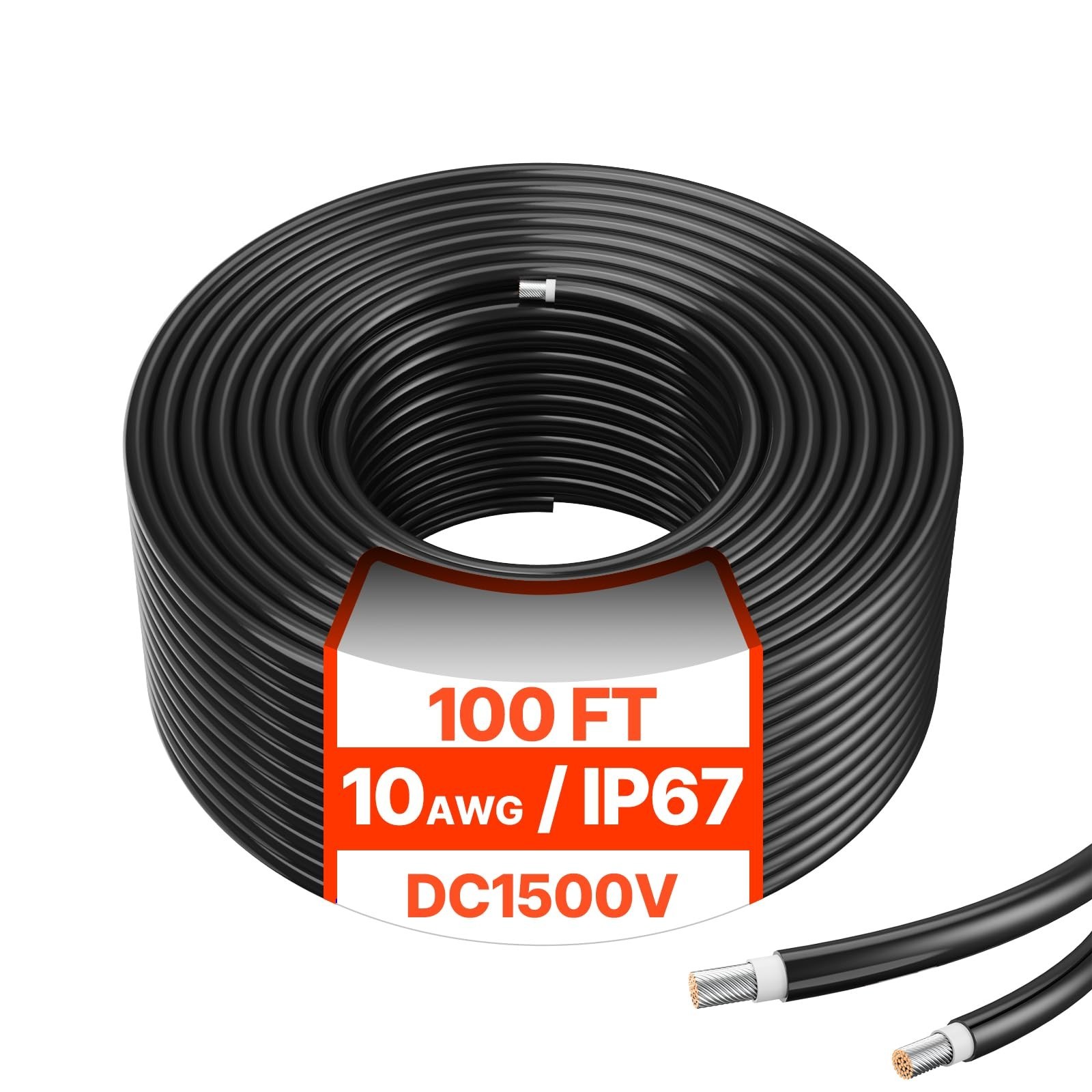 100FT Solar Panel Wire 10AWG Tinned Copper PV Cable IP67 Waterproof Outdoor Cord