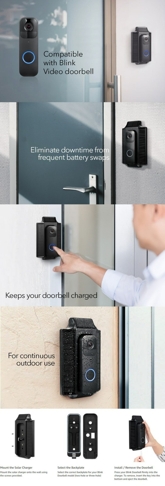 Wasserstein Solar Charger and Mount for Blink Video Doorbell(Black)
