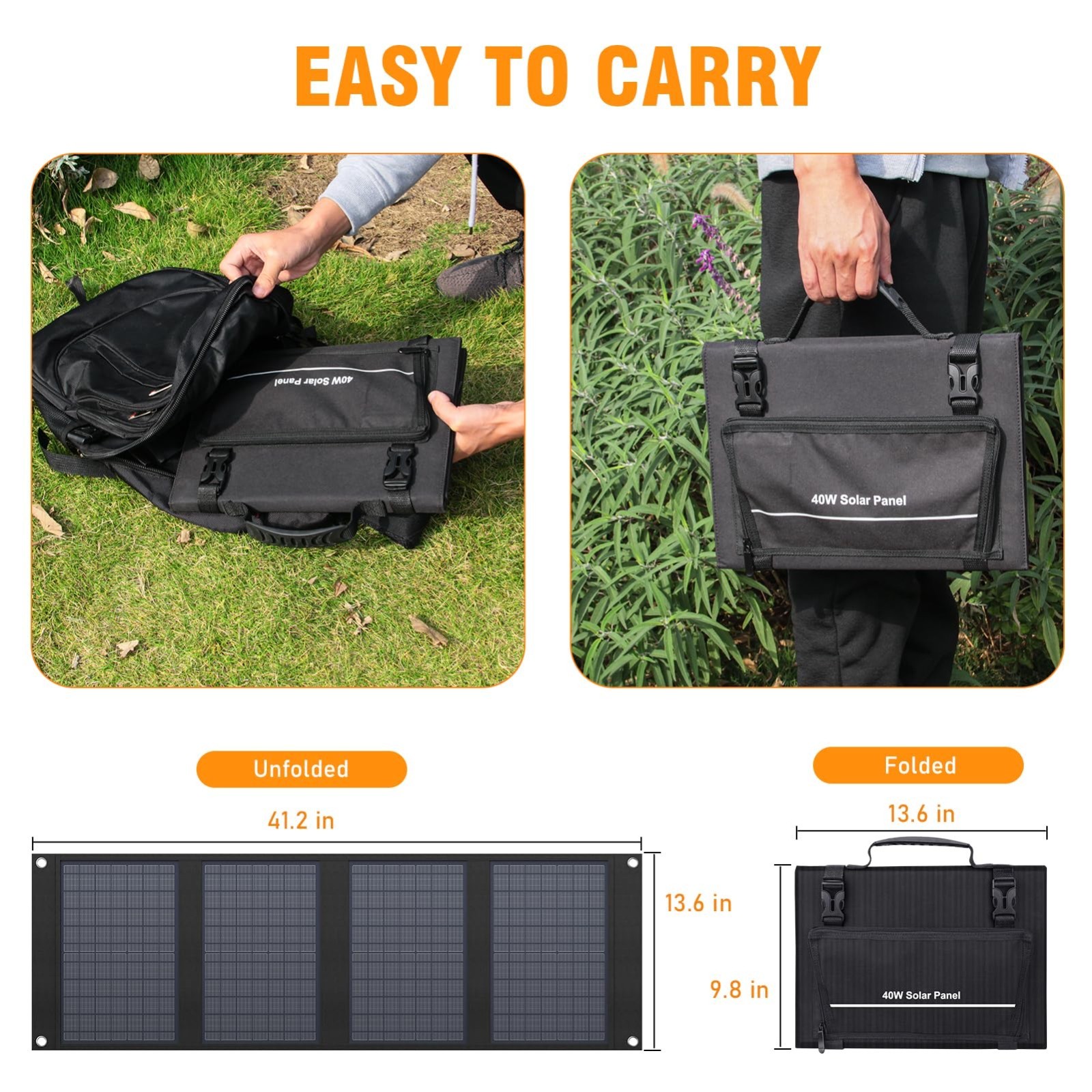 40W Foldable Solar Panel Charger for 100W-200W Power Station, USB QC3.0, 11 Conn